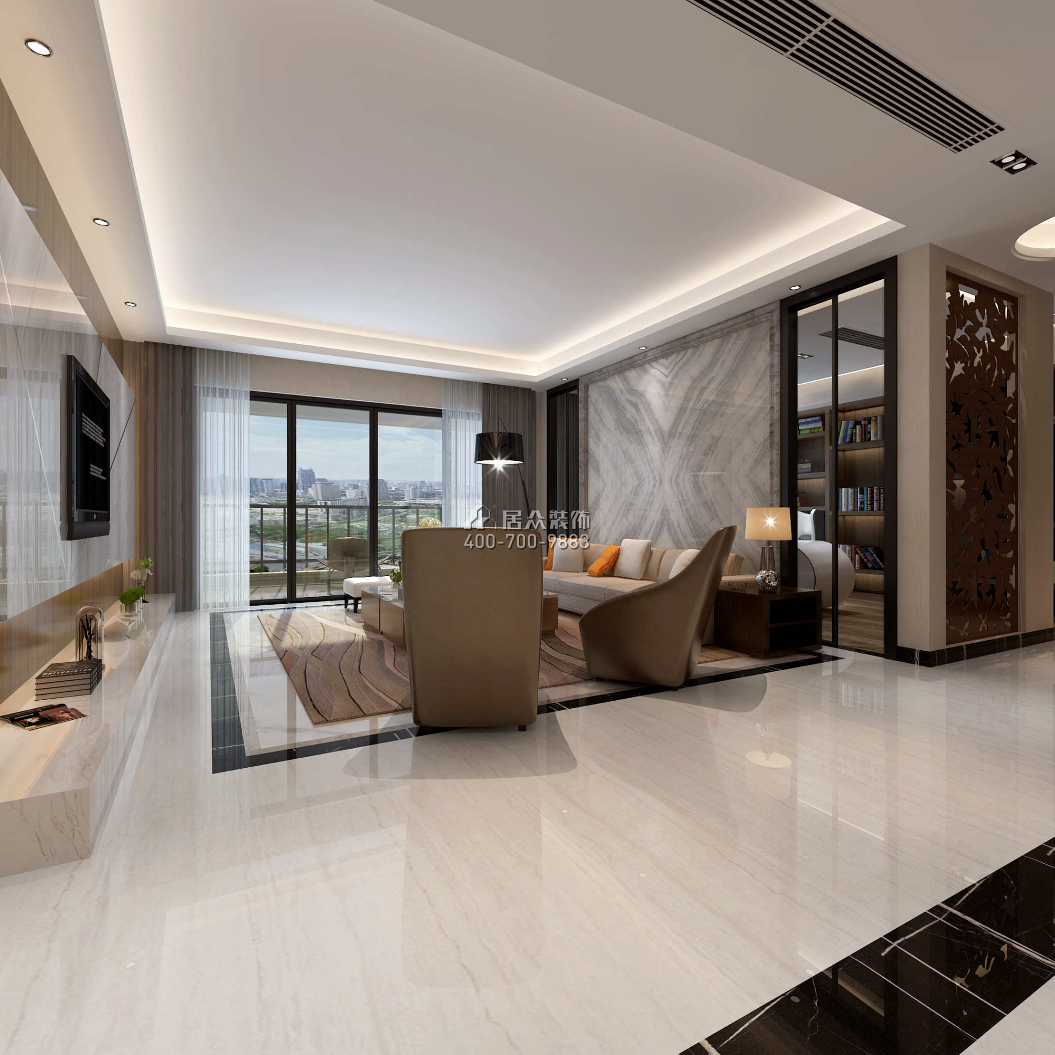 万科金域滨江250平方米现代简约风格平层户型客厅装修效果图