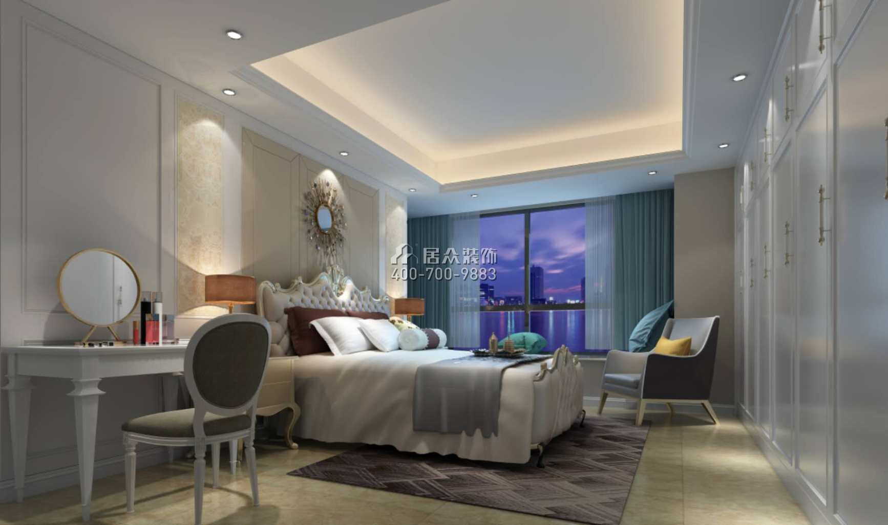 华发峰景湾136平方米欧式风格平层户型卧室装修效果图