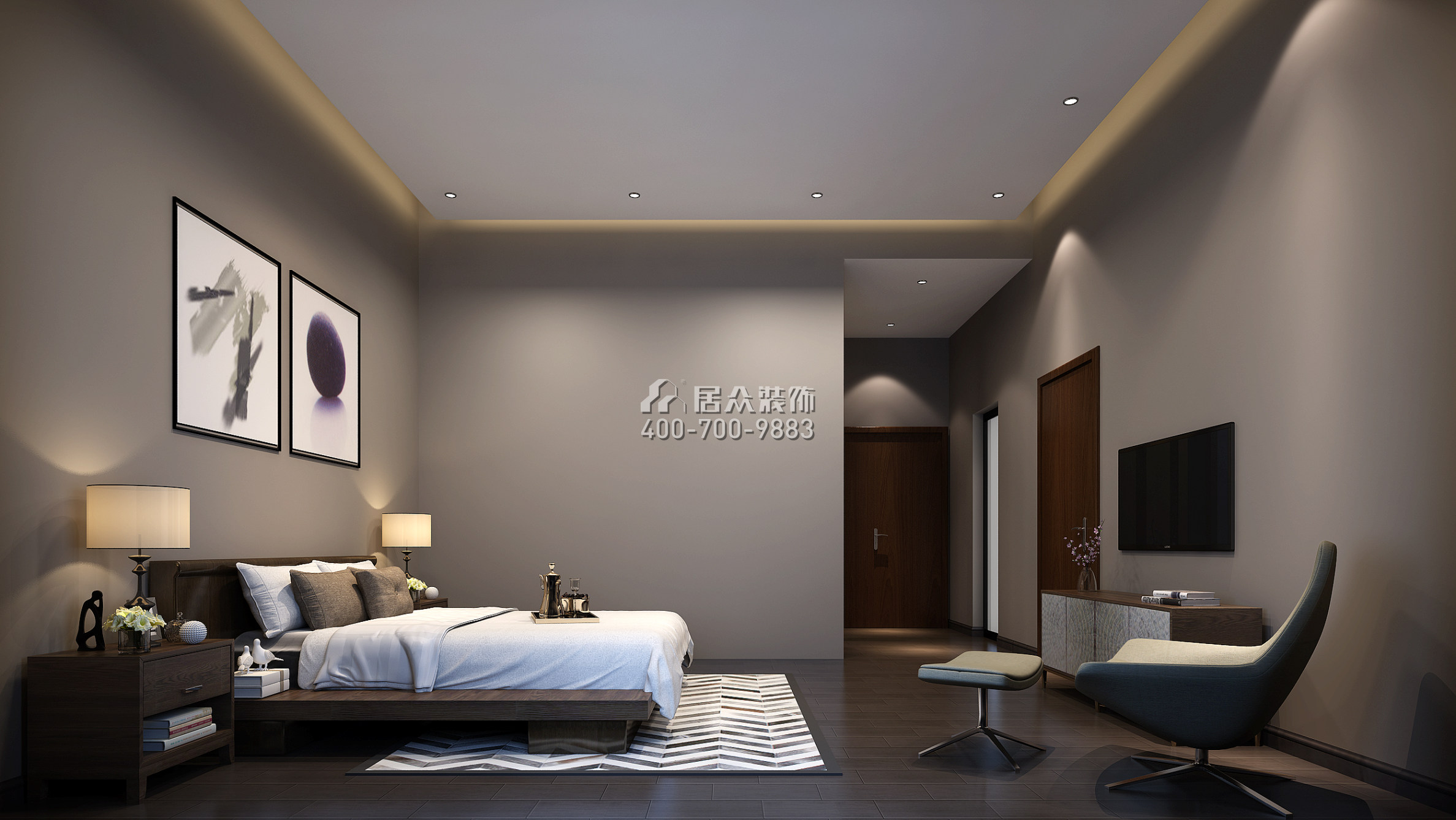 合景誉山国际400平方米现代简约风格别墅户型卧室装修效果图