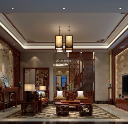 新世纪领居280平方米中式风格别墅户型客厅装修效果图