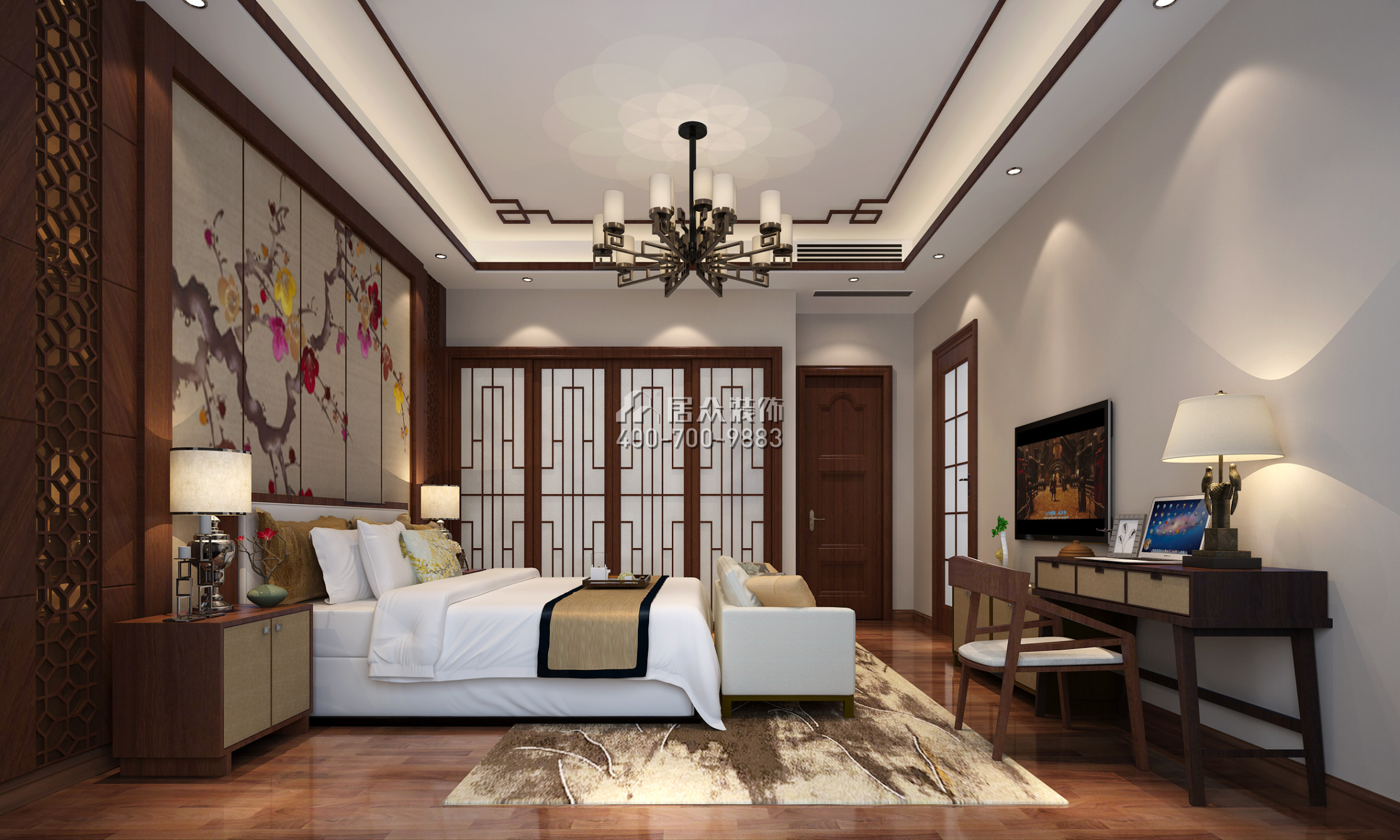 300平方米中式风格别墅户型卧室装修效果图