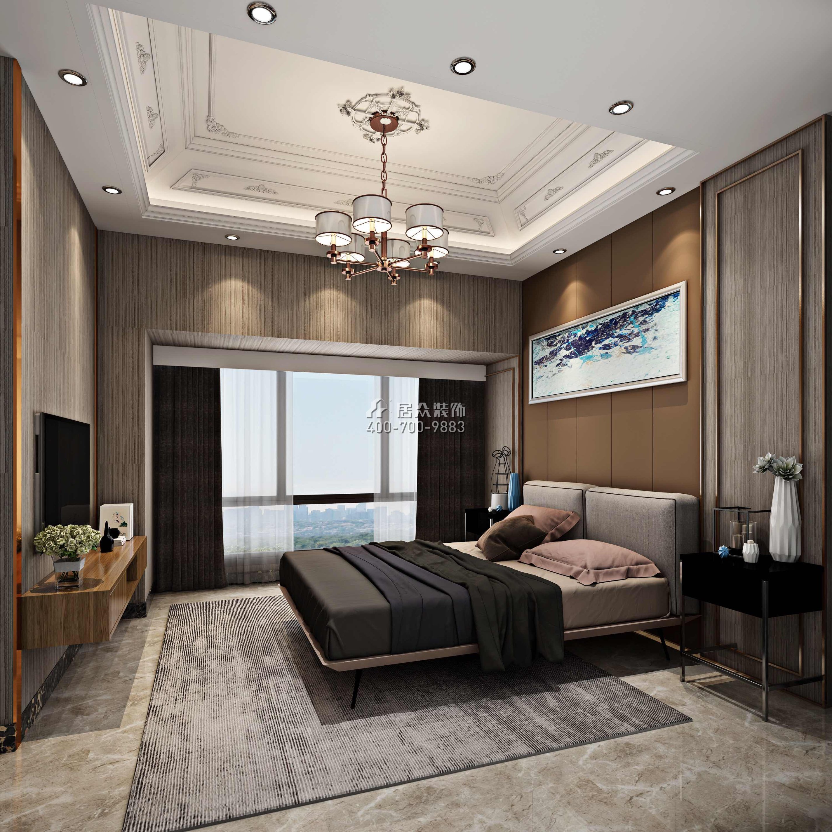 华润城一期200平方米混搭风格平层户型卧室开元官网效果图