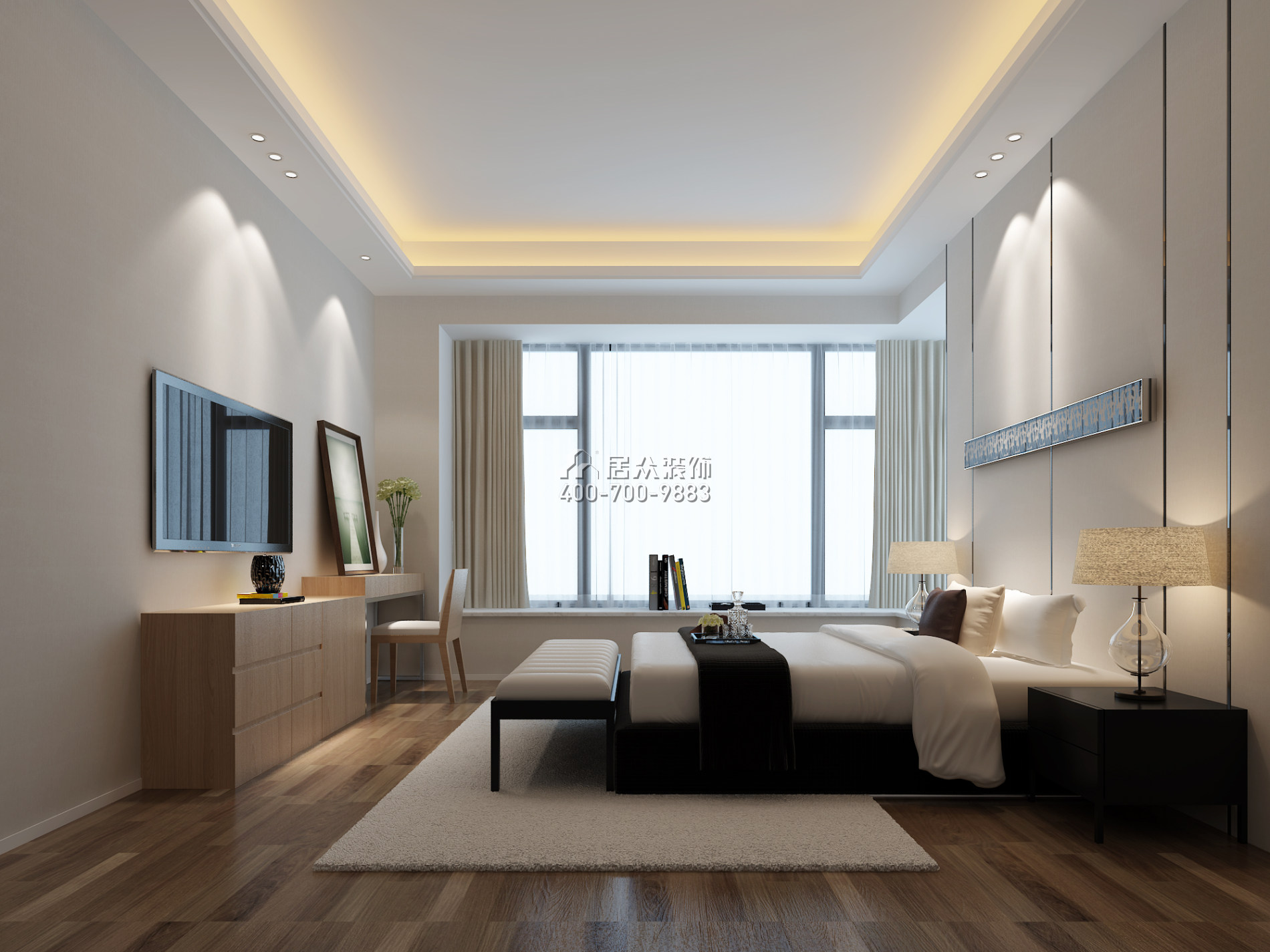 雅居乐富春山居182平方米现代简约风格平层户型卧室装修效果图