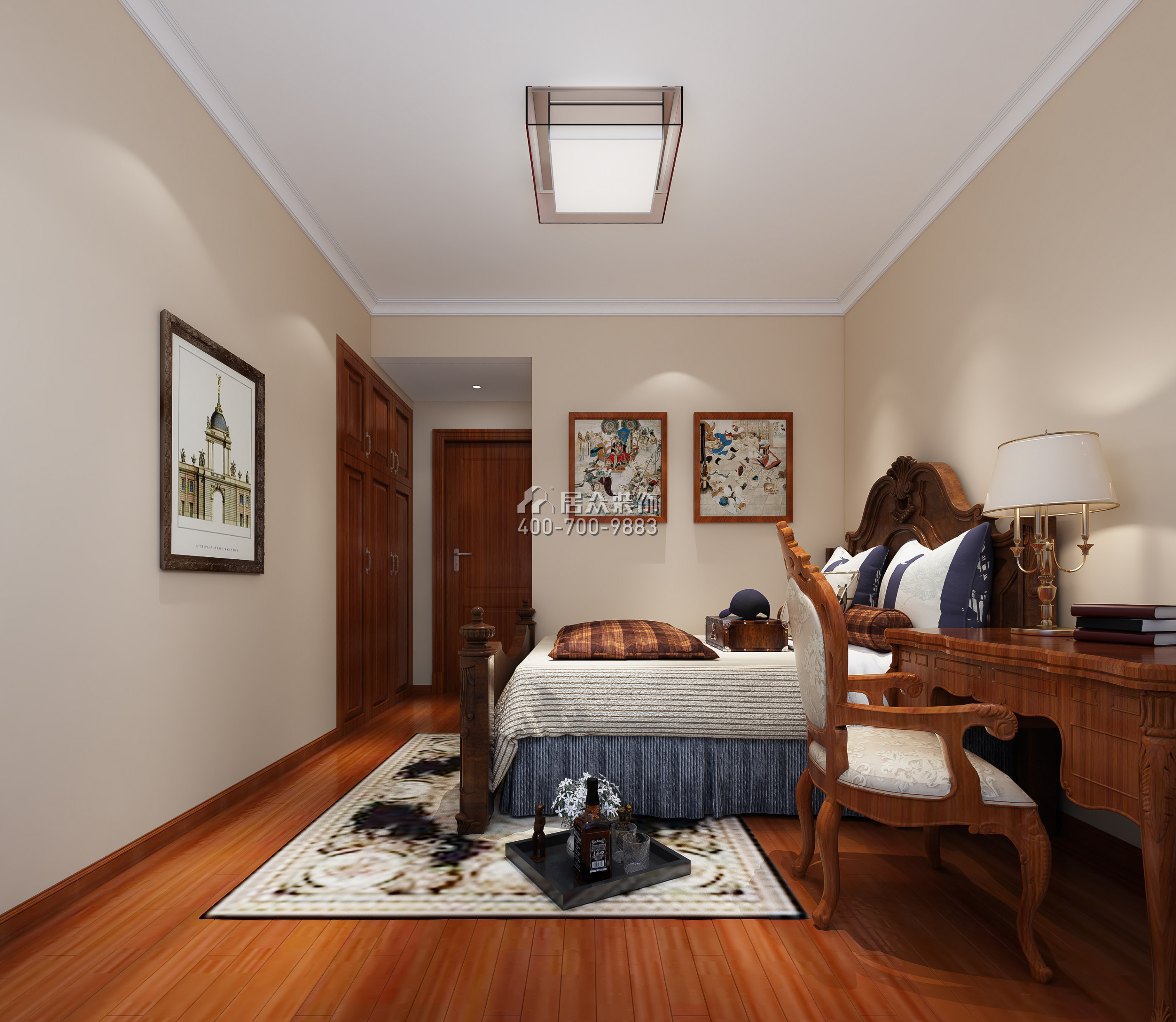 华润城二期120平方米美式风格平层户型卧室装修效果图