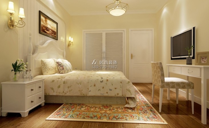 龙湾国际195平方米田园风格平层户型卧室装修效果图