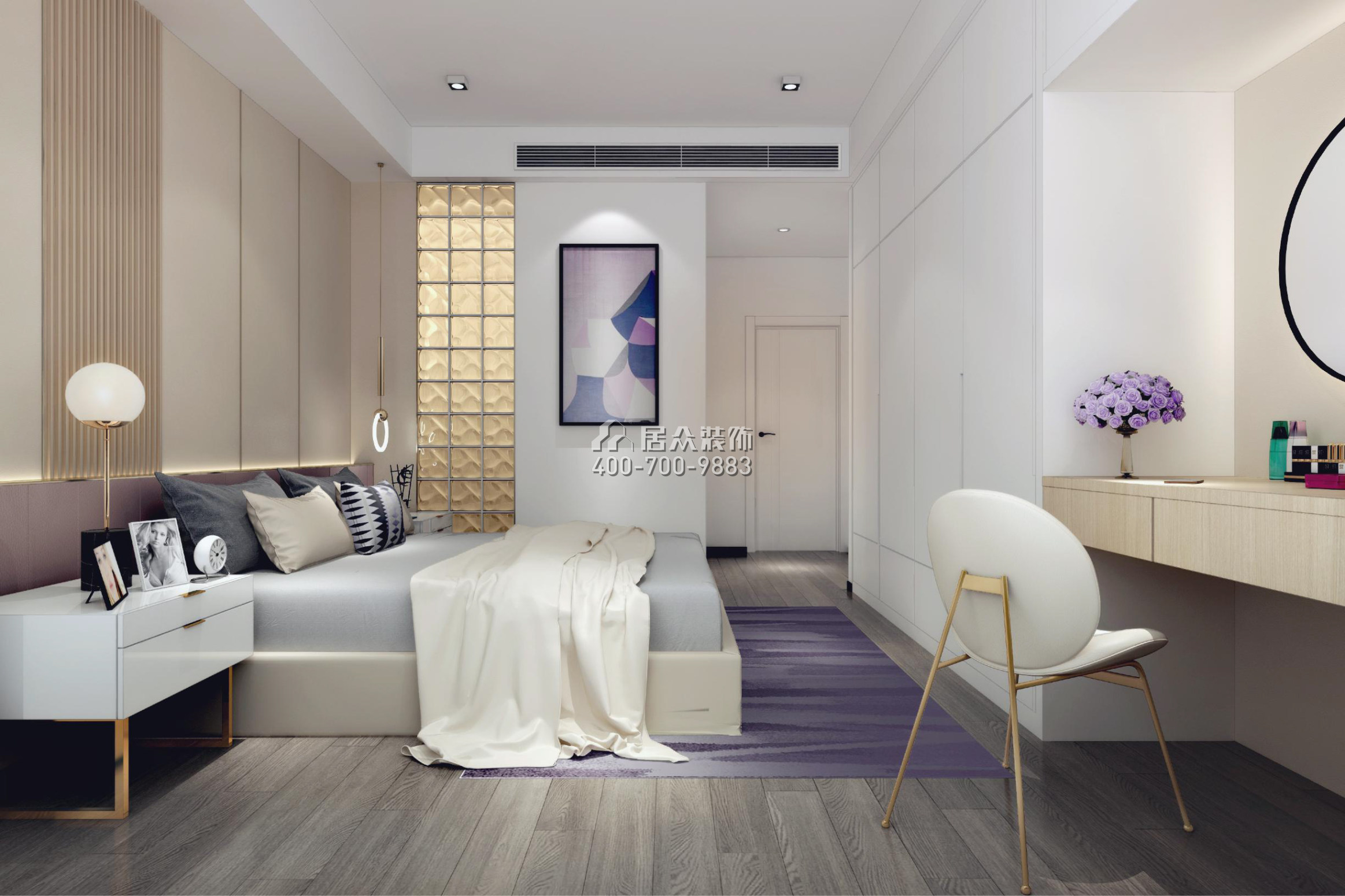康田蔚藍海110平方米現代簡約風格平層戶型臥室裝修效果圖