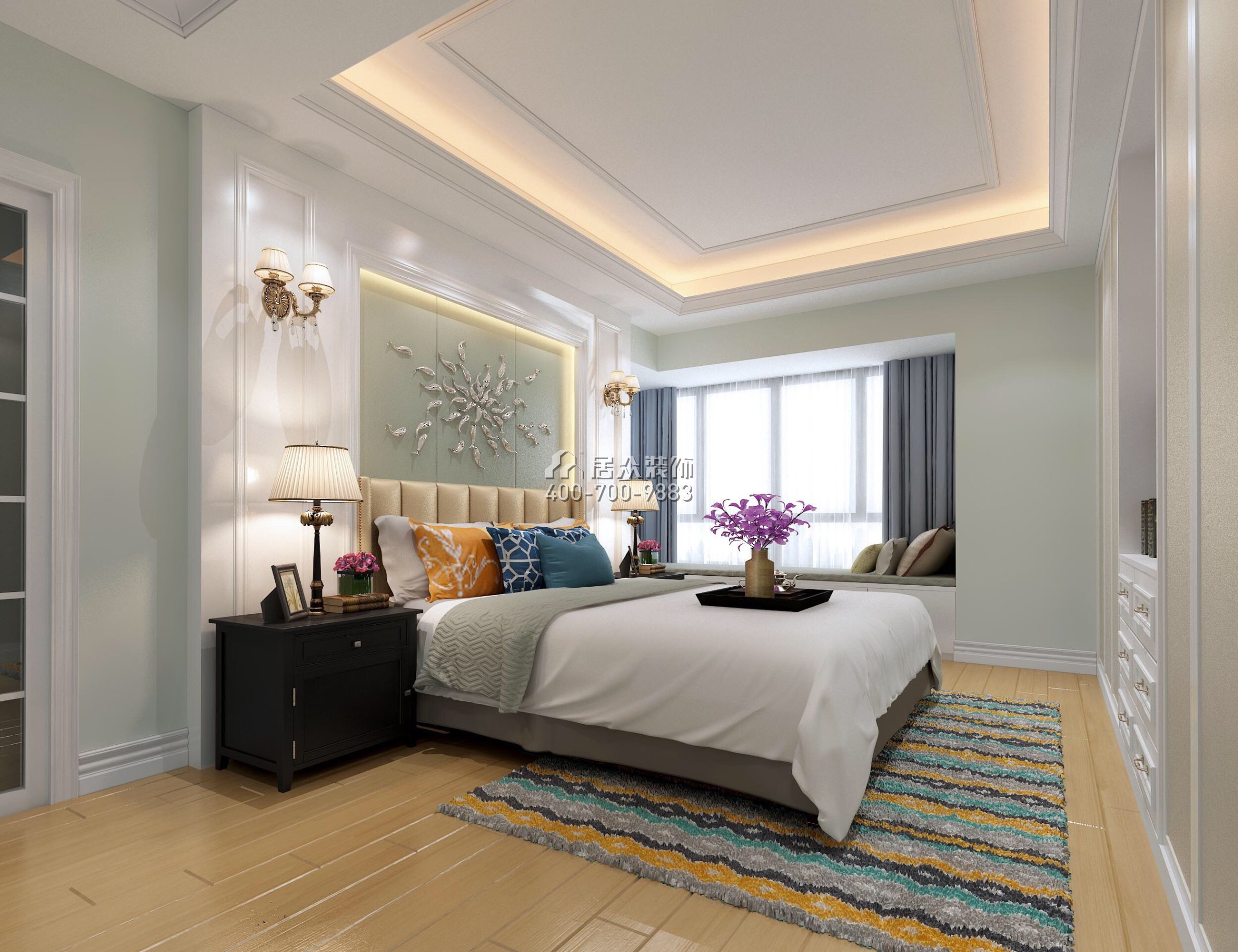 颐安都会中央花园一期140平方米田园风格平层户型卧室装修效果图