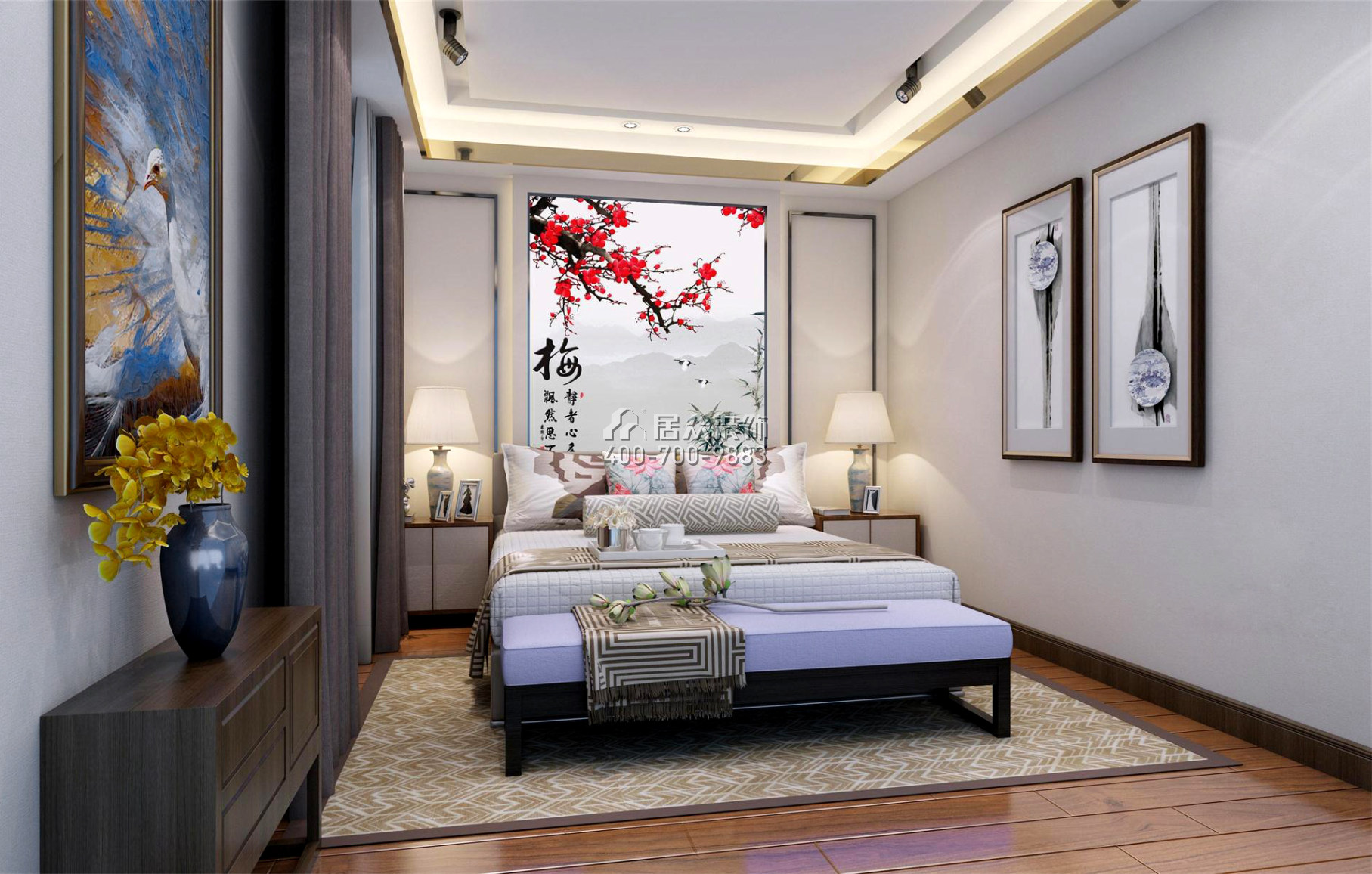枫丹雅苑145平方米中式风格平层户型卧室装修效果图