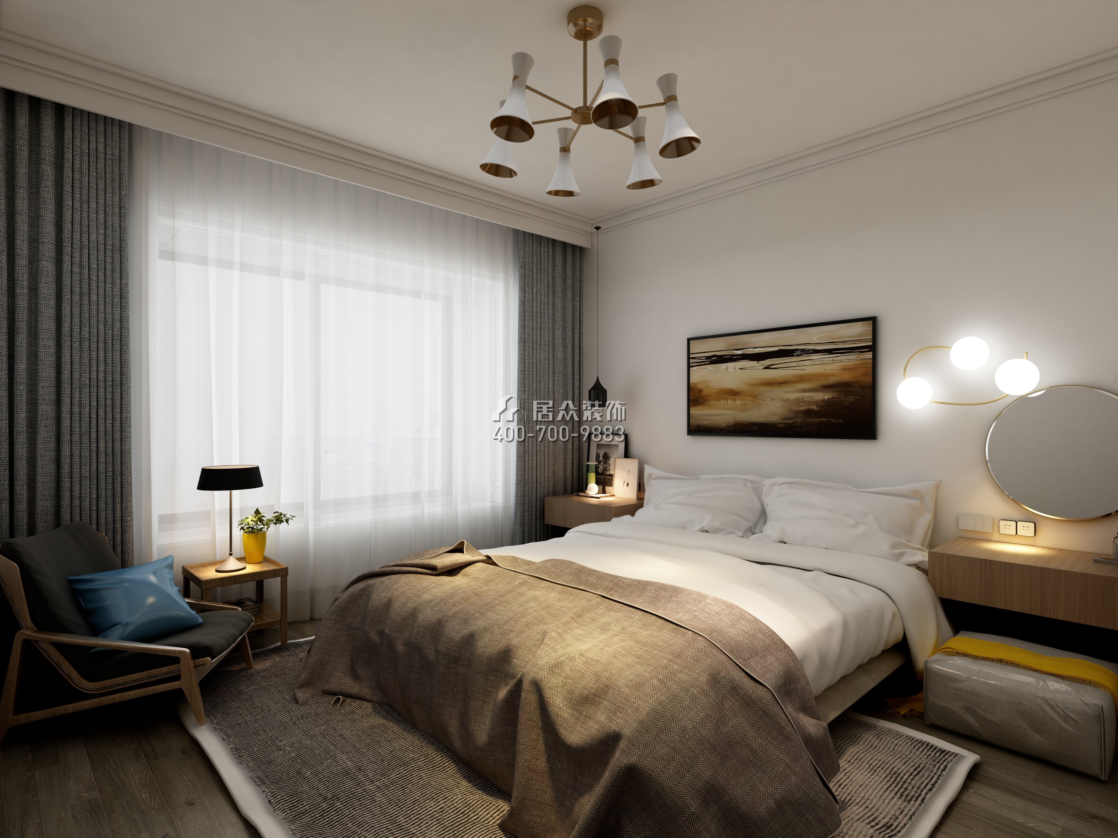 奥林华府180平方米现代简约风格平层户型卧室装修效果图