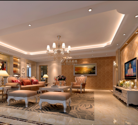 中洲中央公园180平方米欧式风格平层户型客厅装修效果图