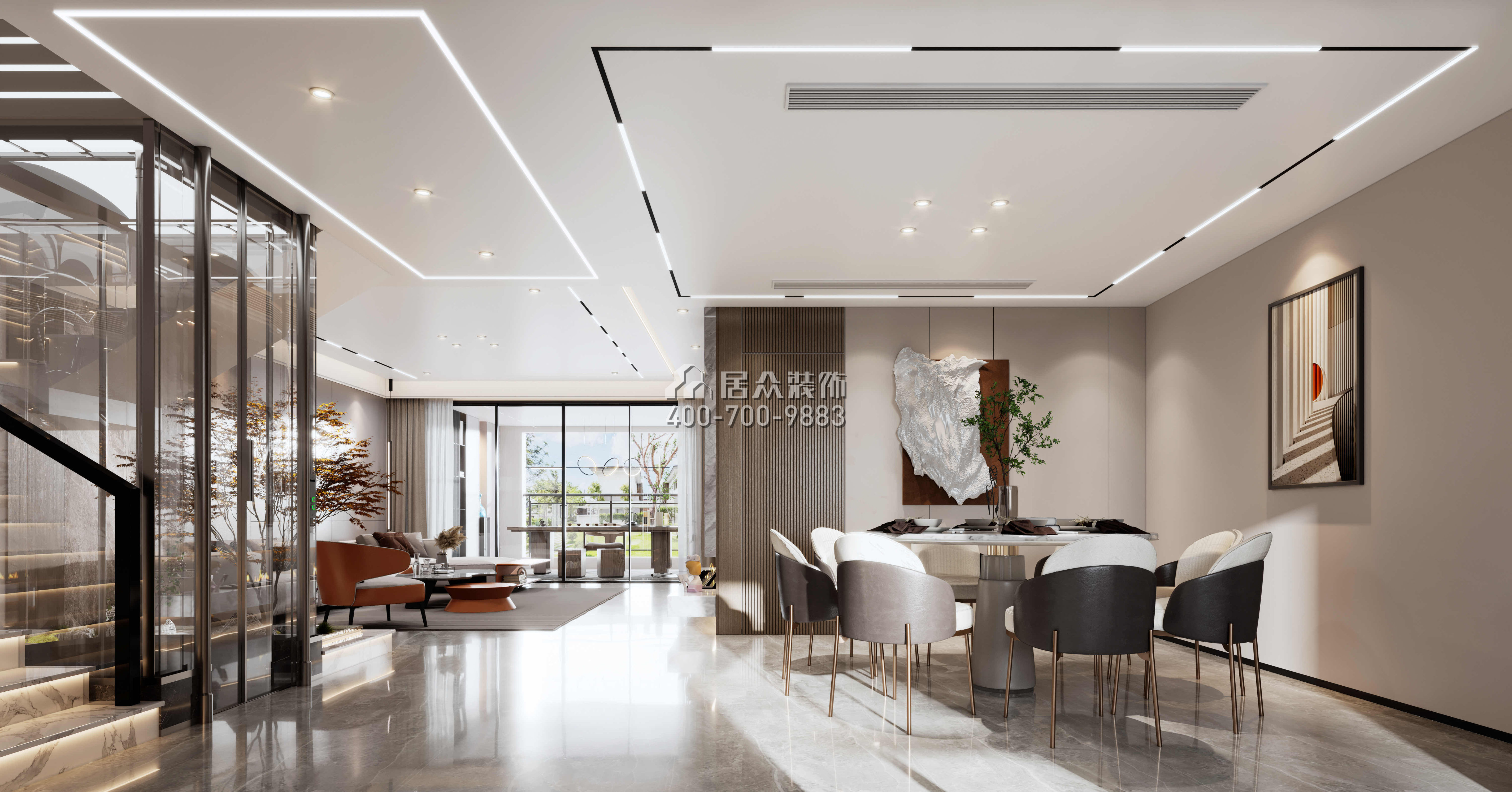 金天地悅灣450平方米現代簡約風格疊墅戶型餐廳裝修效果圖