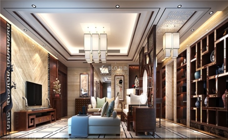 善见豪山200平方米中式风格平层户型客厅装修效果图