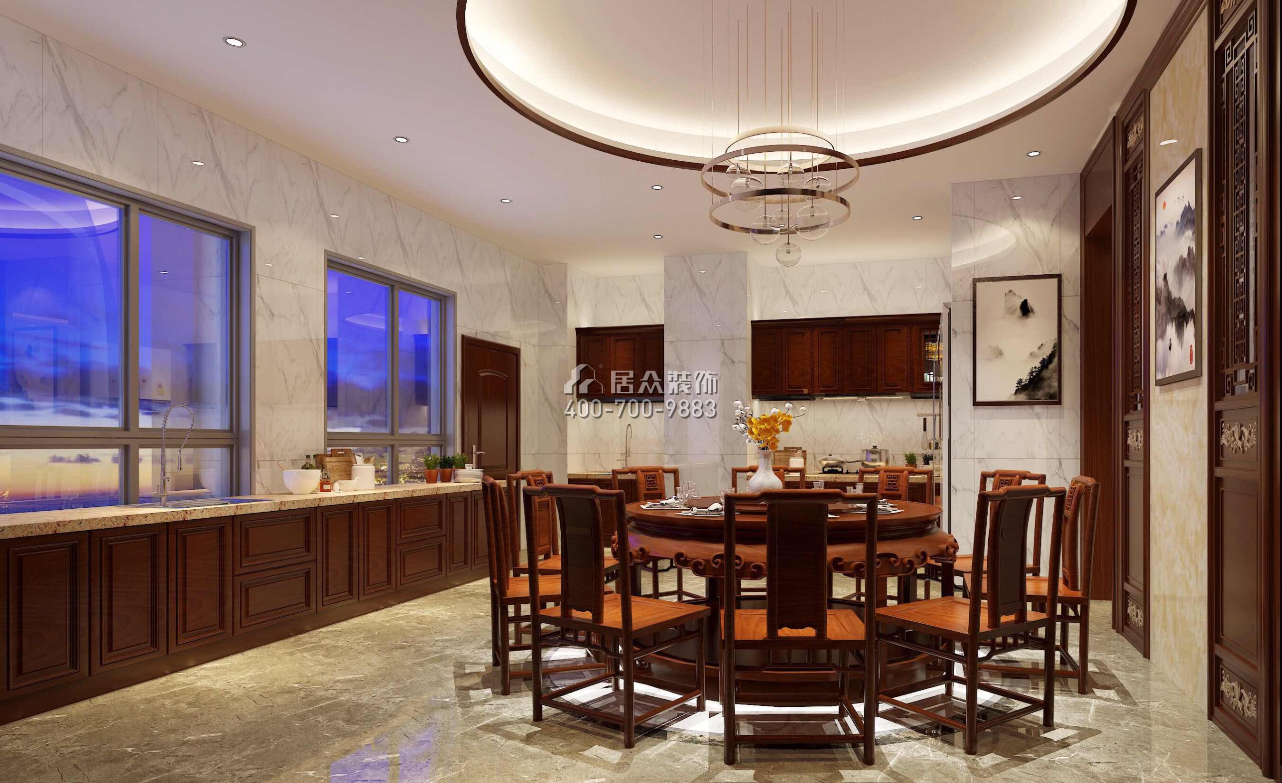 雅居乐白鹭湖300平方米中式风格平层户型餐厅装修效果图