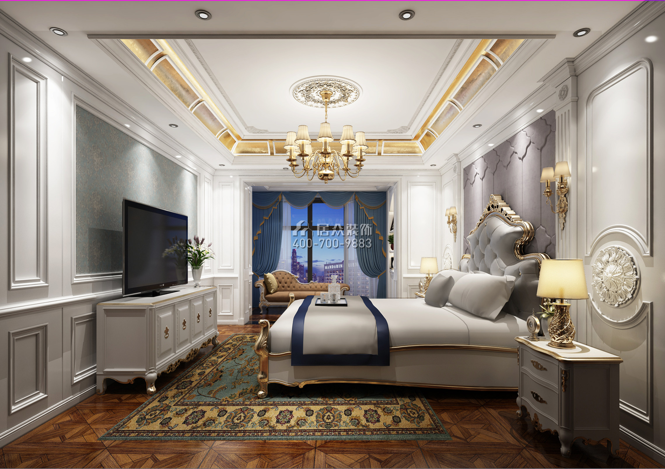 中洲中央公园二期289平方米欧式风格平层户型卧室装修效果图