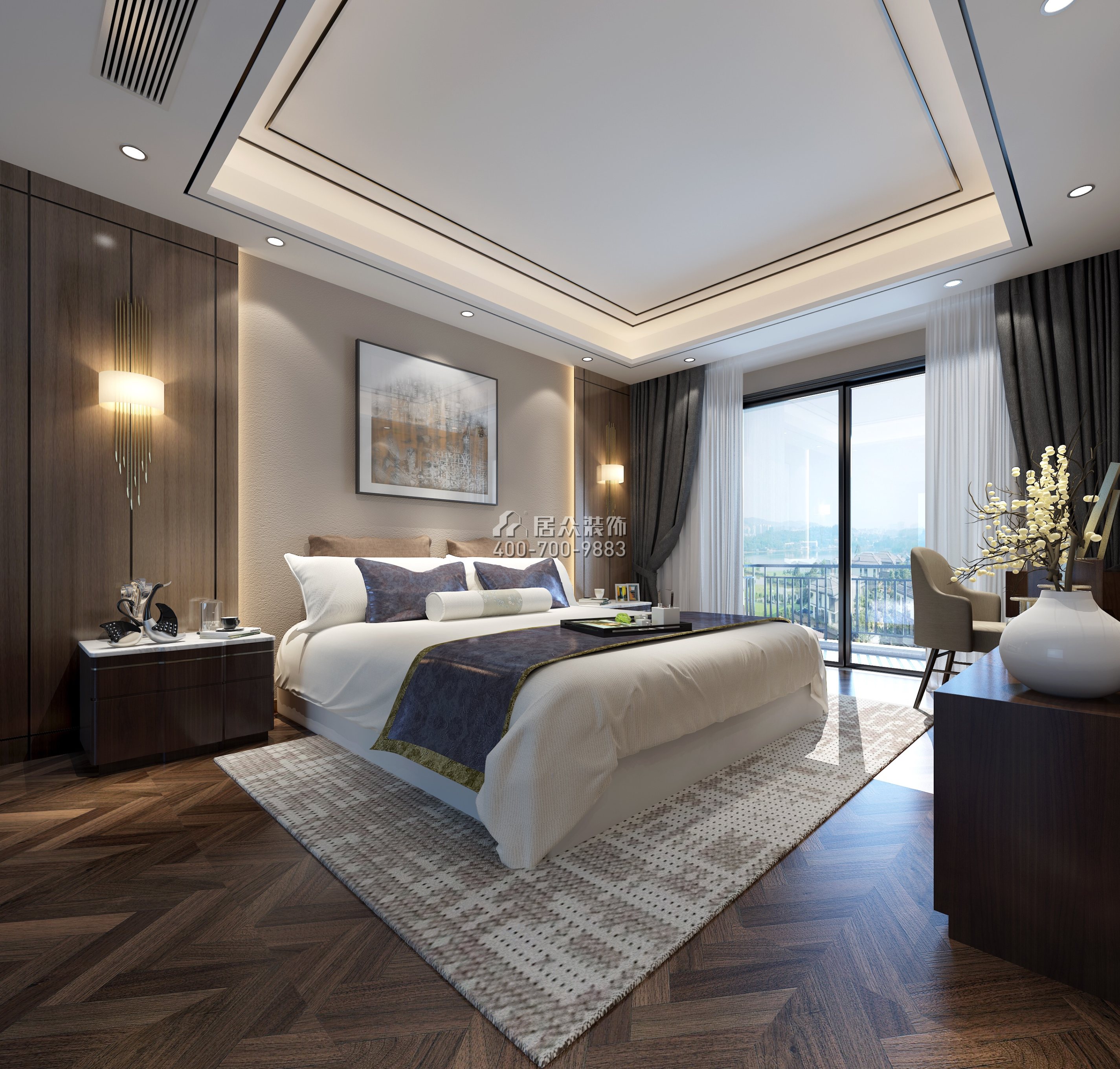 中骏蓝湾半岛130平方米现代简约风格平层户型卧室装修效果图