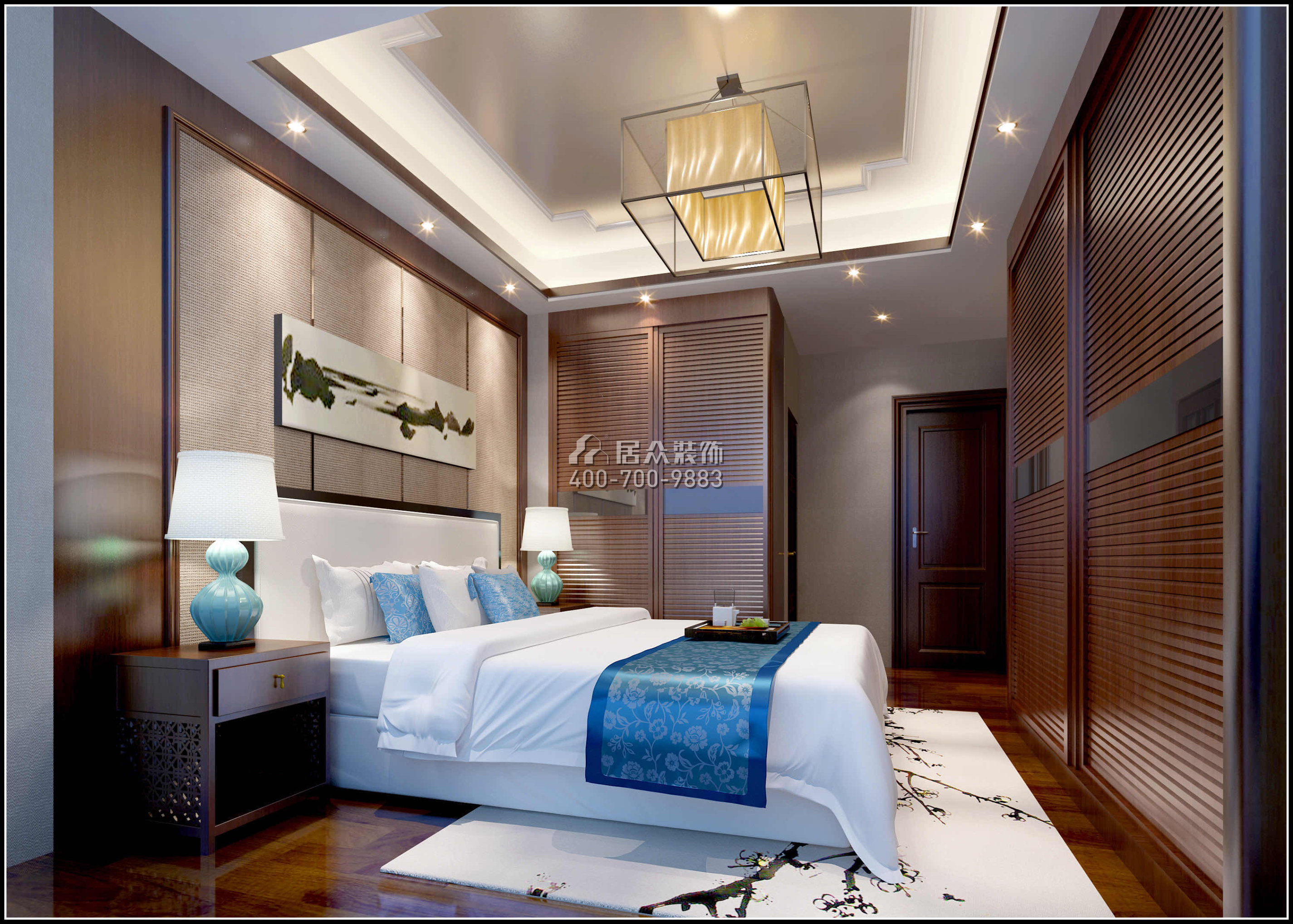 君悦龙庭205平方米中式风格平层户型卧室装修效果图