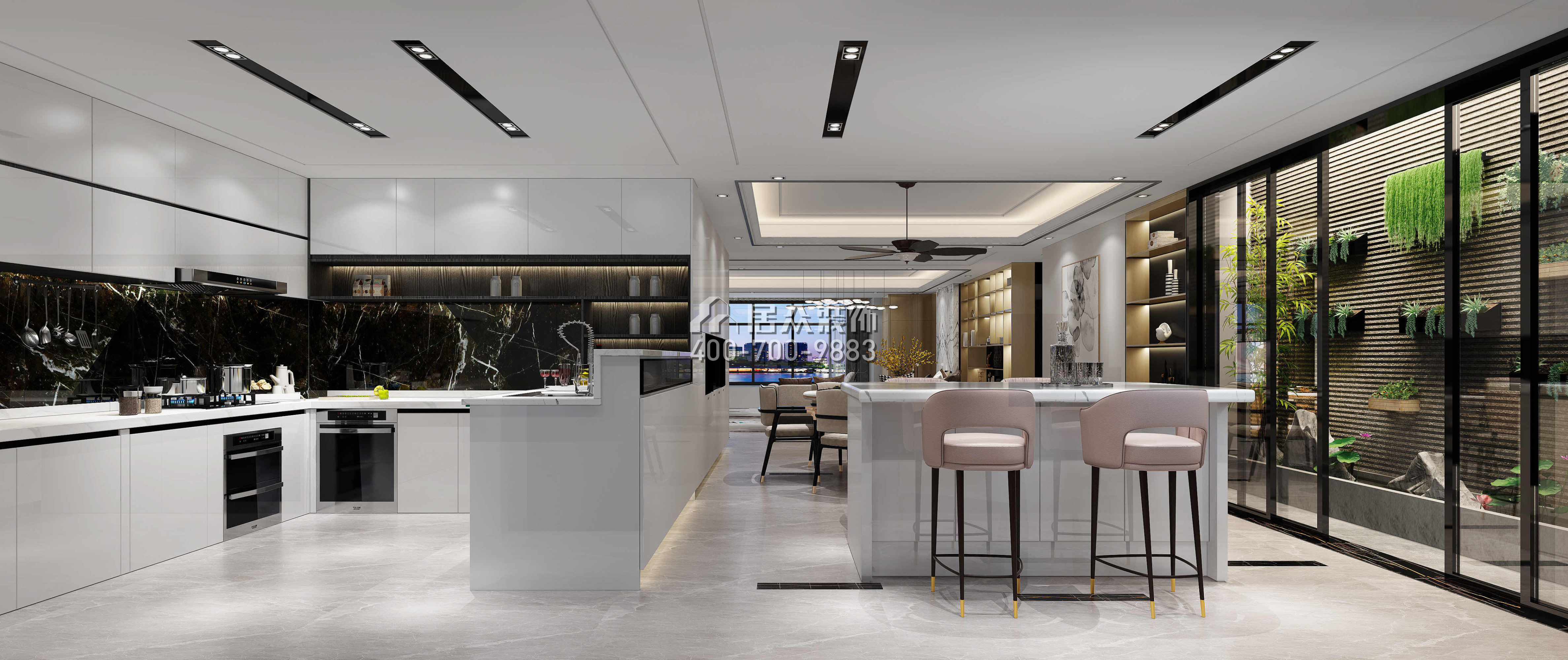 五洲花城300平方米现代简约风格平层户型餐厅kok电竞平台效果图