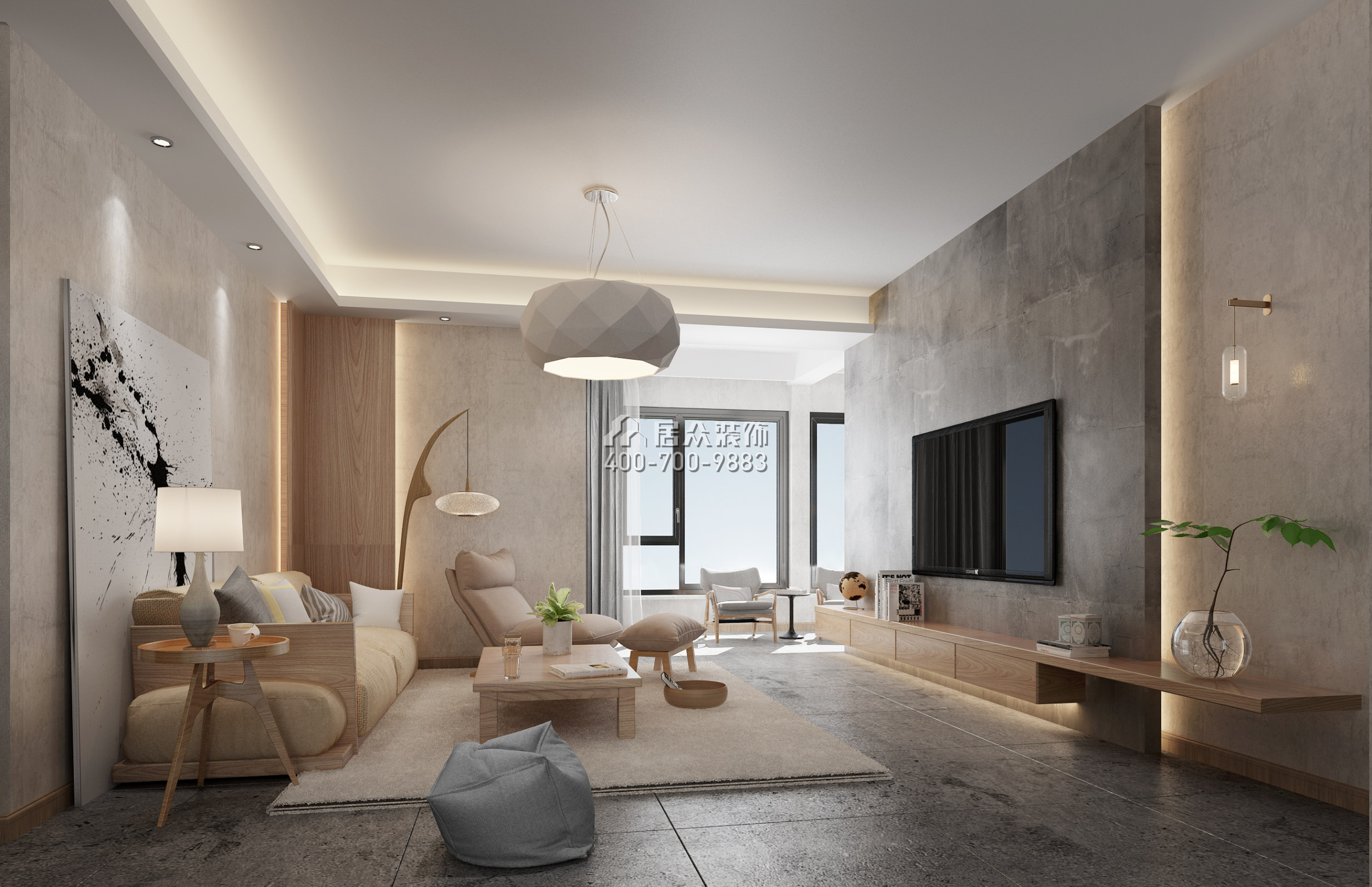 第六都140平方米現代簡約風格平層戶型客廳裝修效果圖
