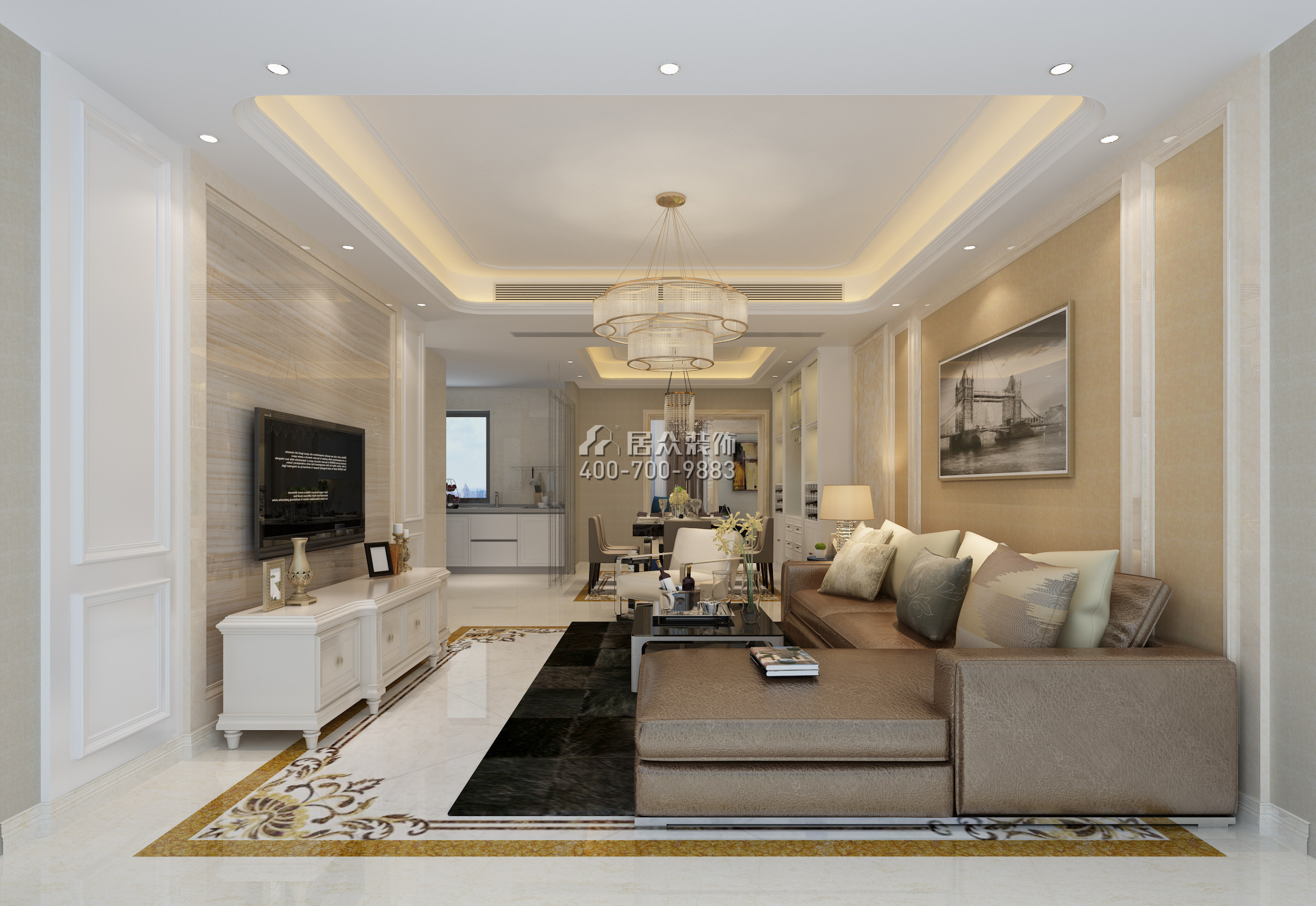 龙瑞佳园144平方米现代简约风格平层户型客厅装修效果图