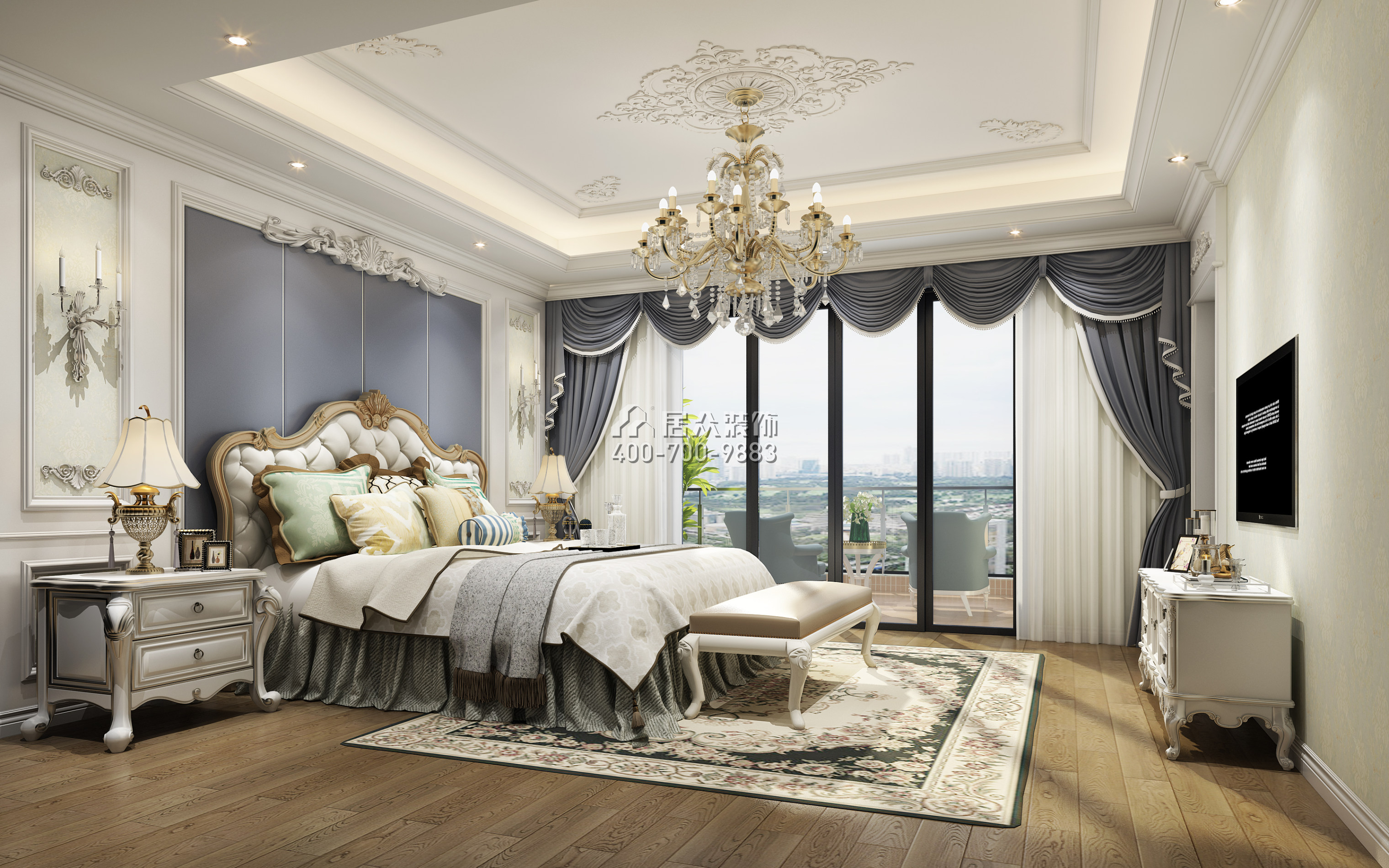 帝庭山500平方米欧式风格别墅户型卧室装修效果图