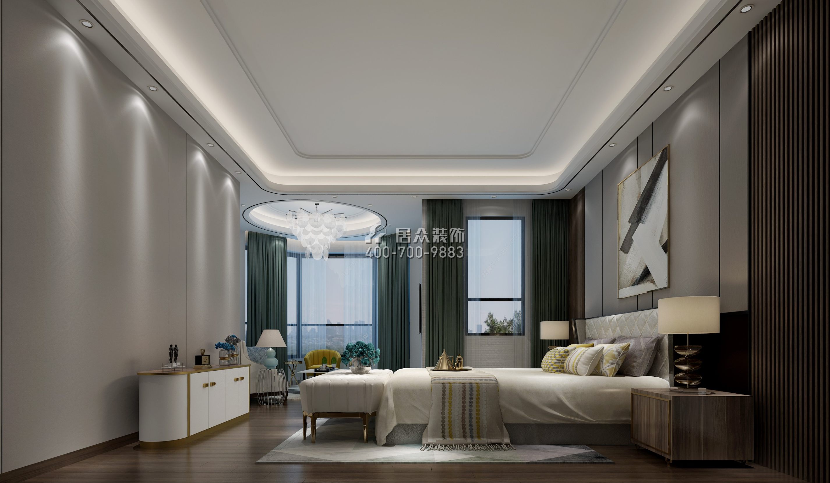世纪城国际公馆388平方米现代简约风格平层户型卧室装修效果图
