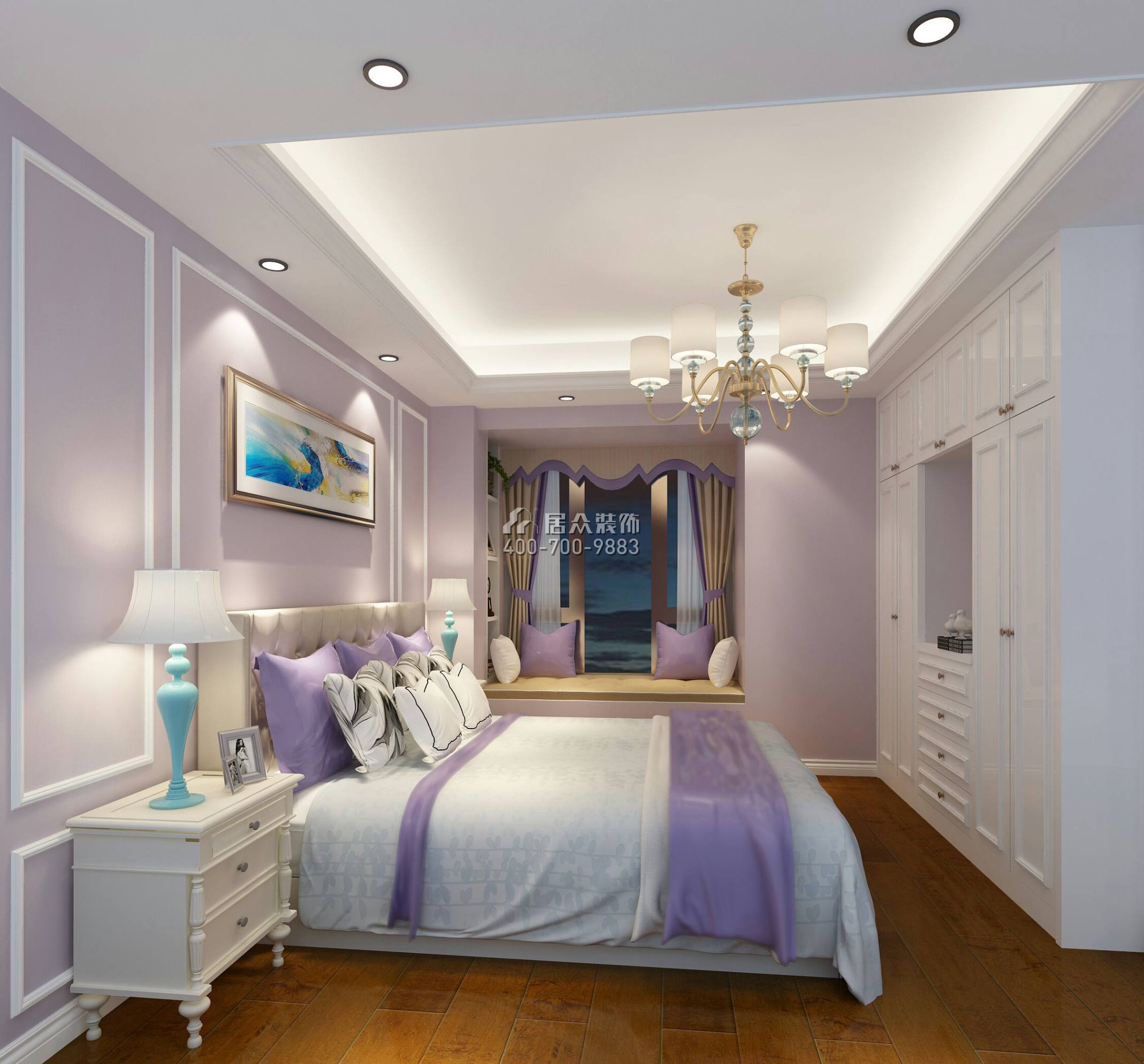星河传奇一期102平方米美式风格平层户型卧室装修效果图