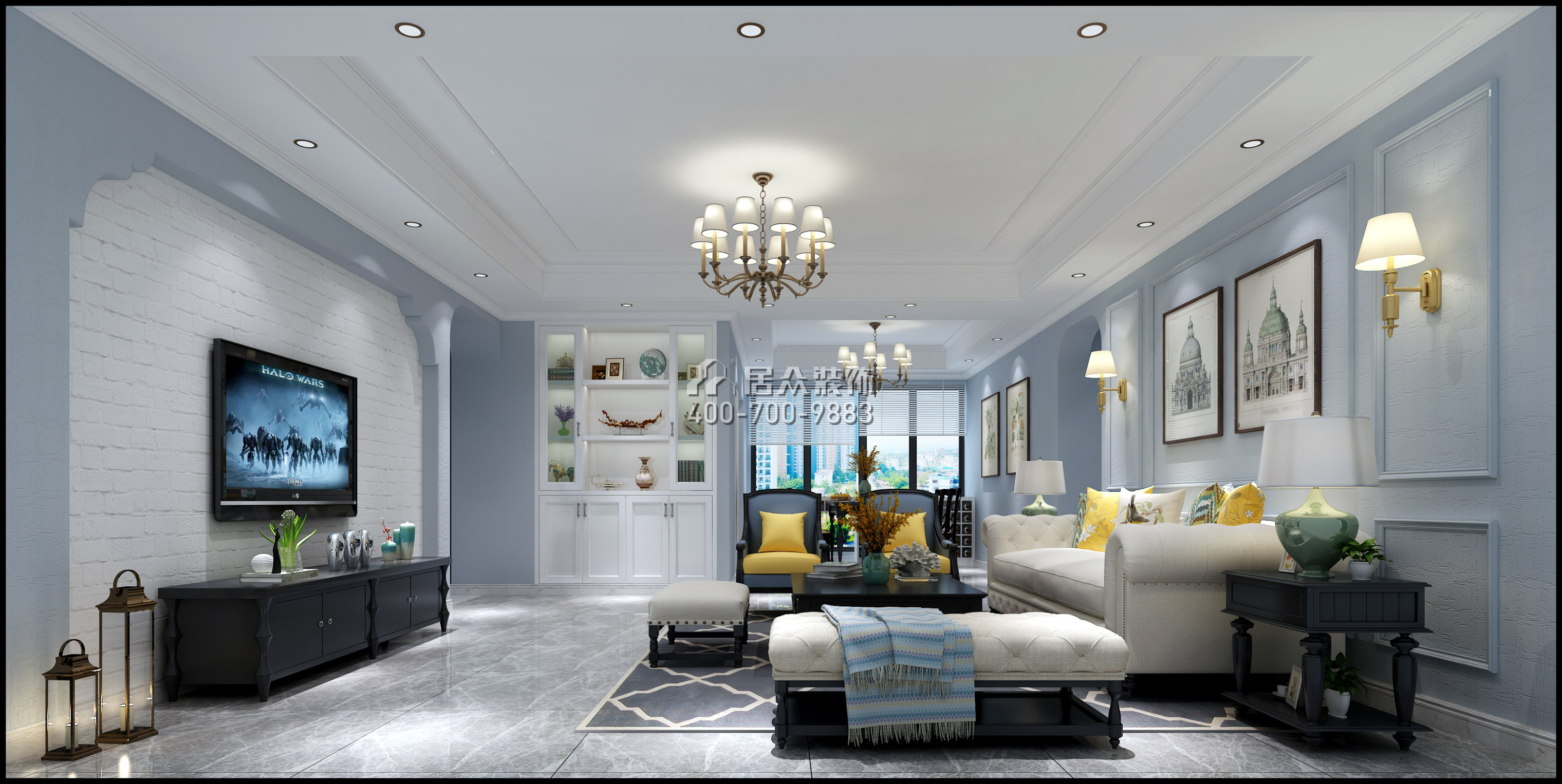 仁山智水花园一期157平方米美式风格平层户型客厅装修效果图
