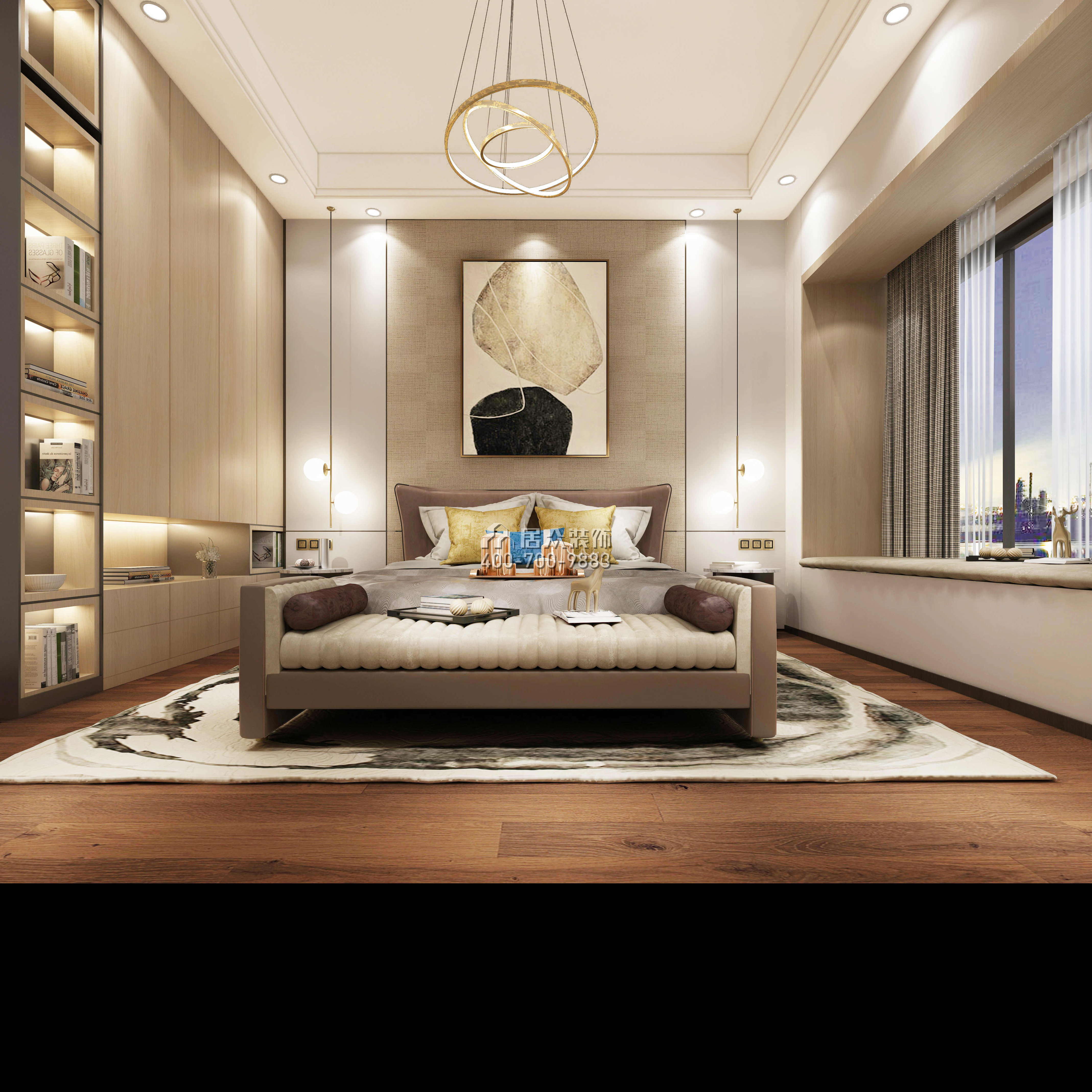 中海银海湾500平方米现代简约风格复式户型卧室kok电竞平台效果图