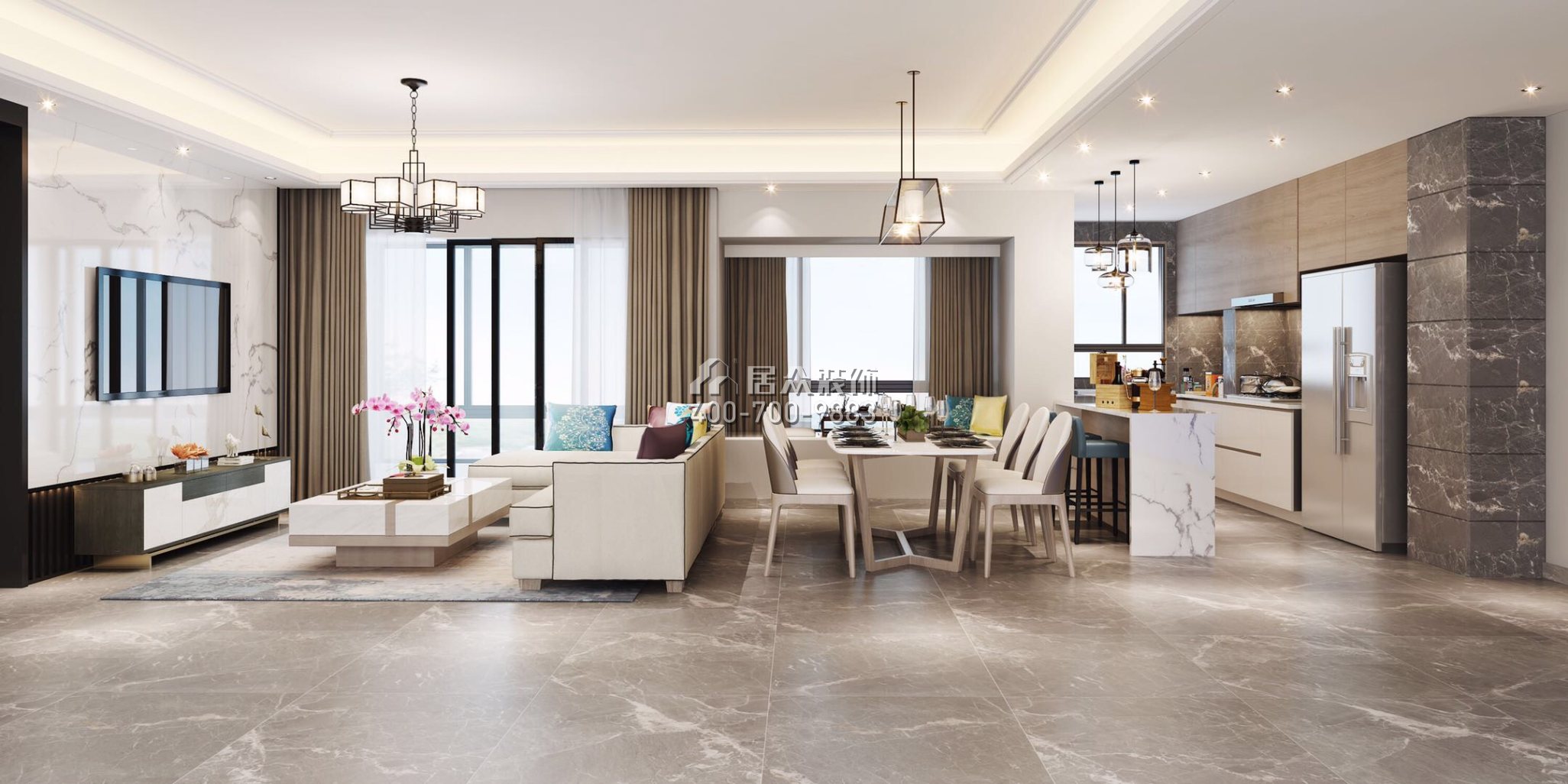 壹方中心玖譽120平方米現代簡約風格平層戶型客廳裝修效果圖
