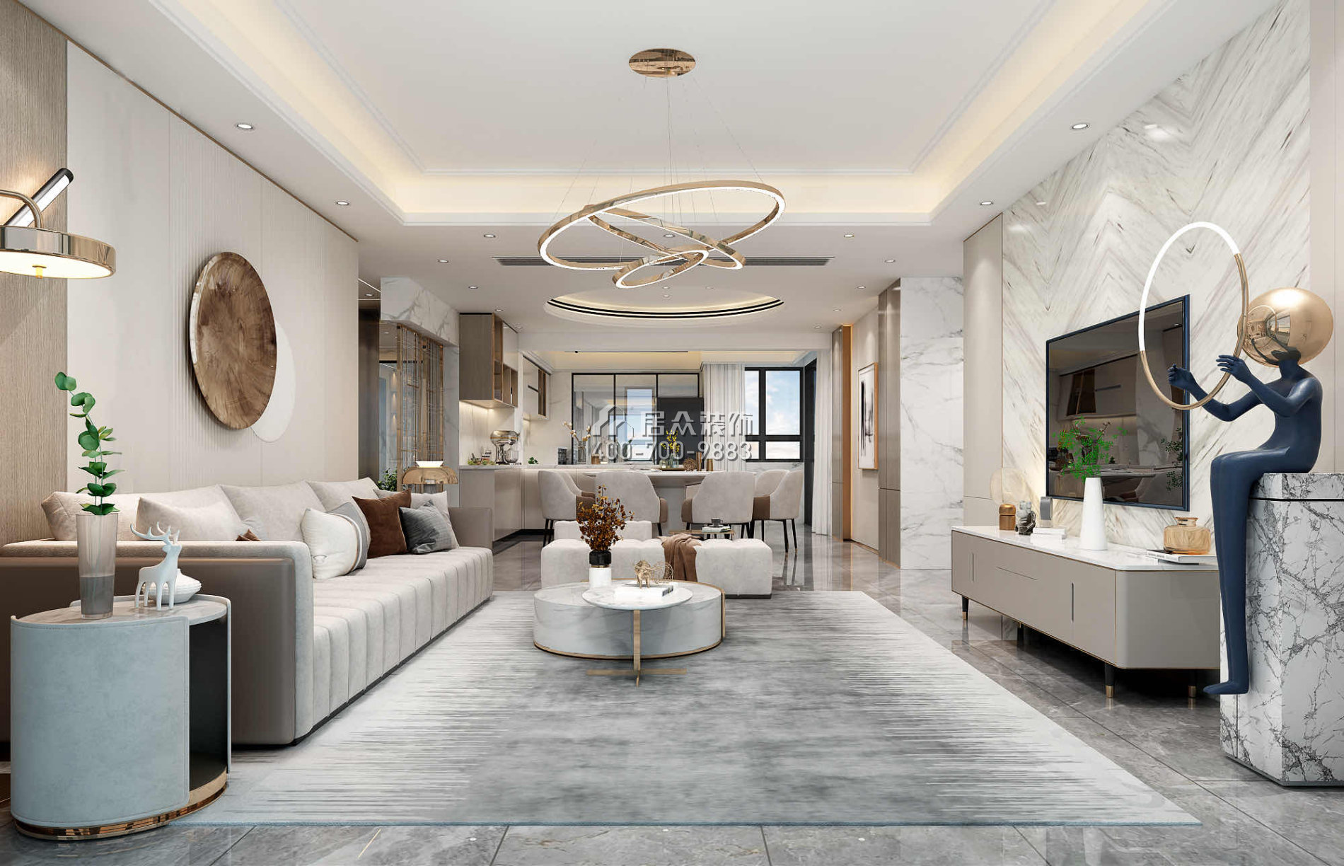 世纪新城230平方米现代简约风格平层户型客厅装修效果图