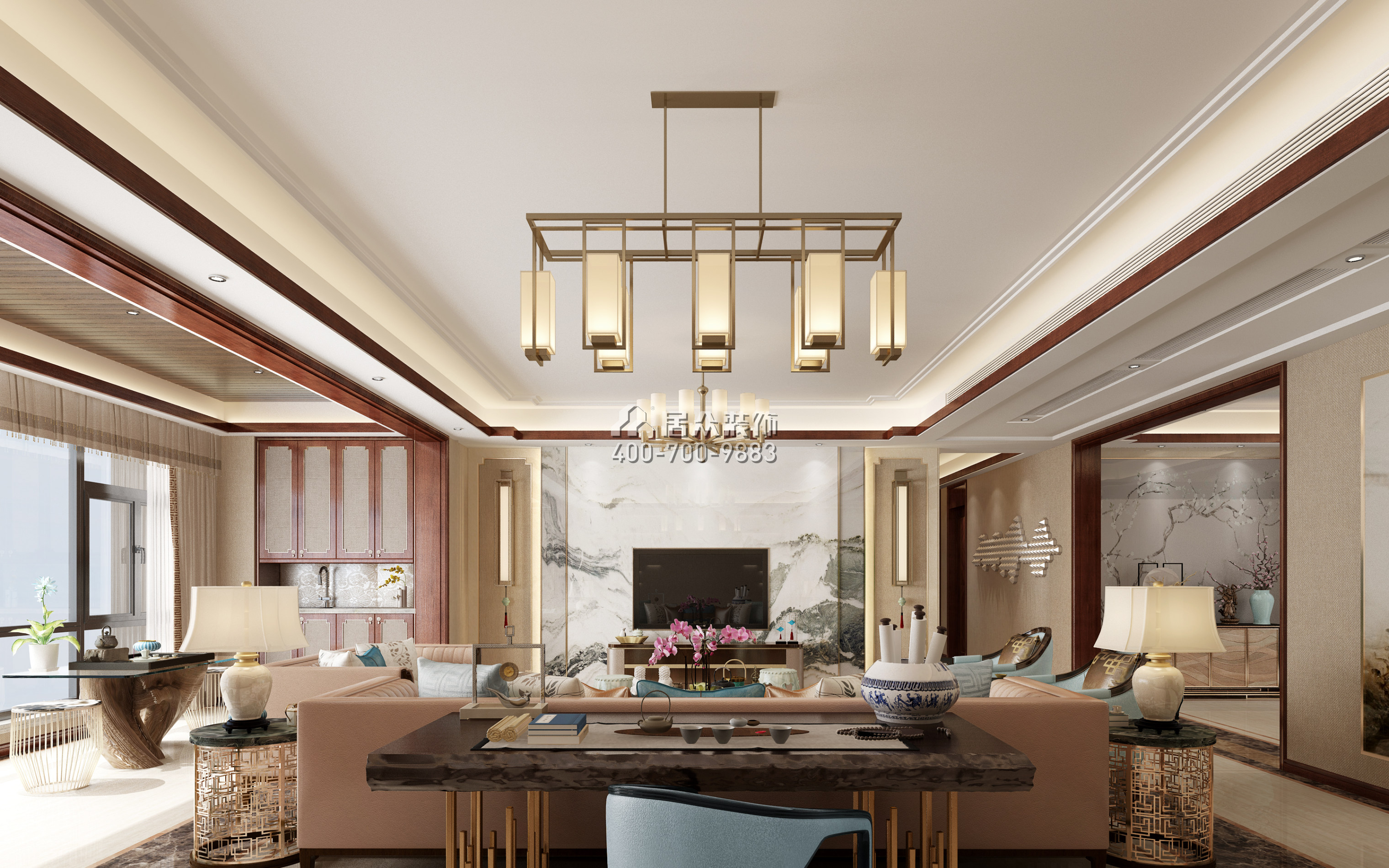 碧桂园天玺湾300平方米中式风格平层户型客厅装修效果图
