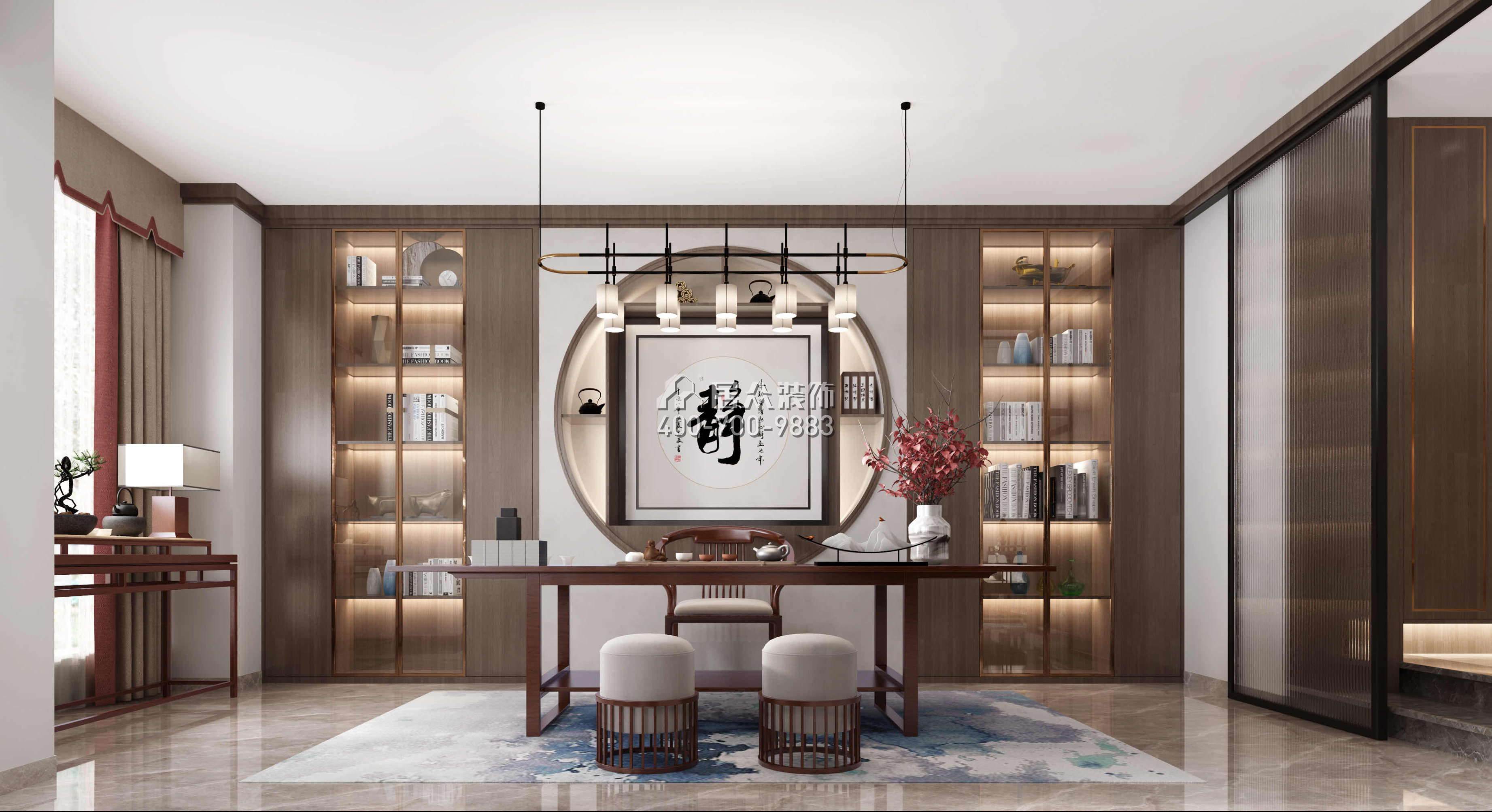 锦绣国际花城200平方米中式风格平层户型茶室装修效果图