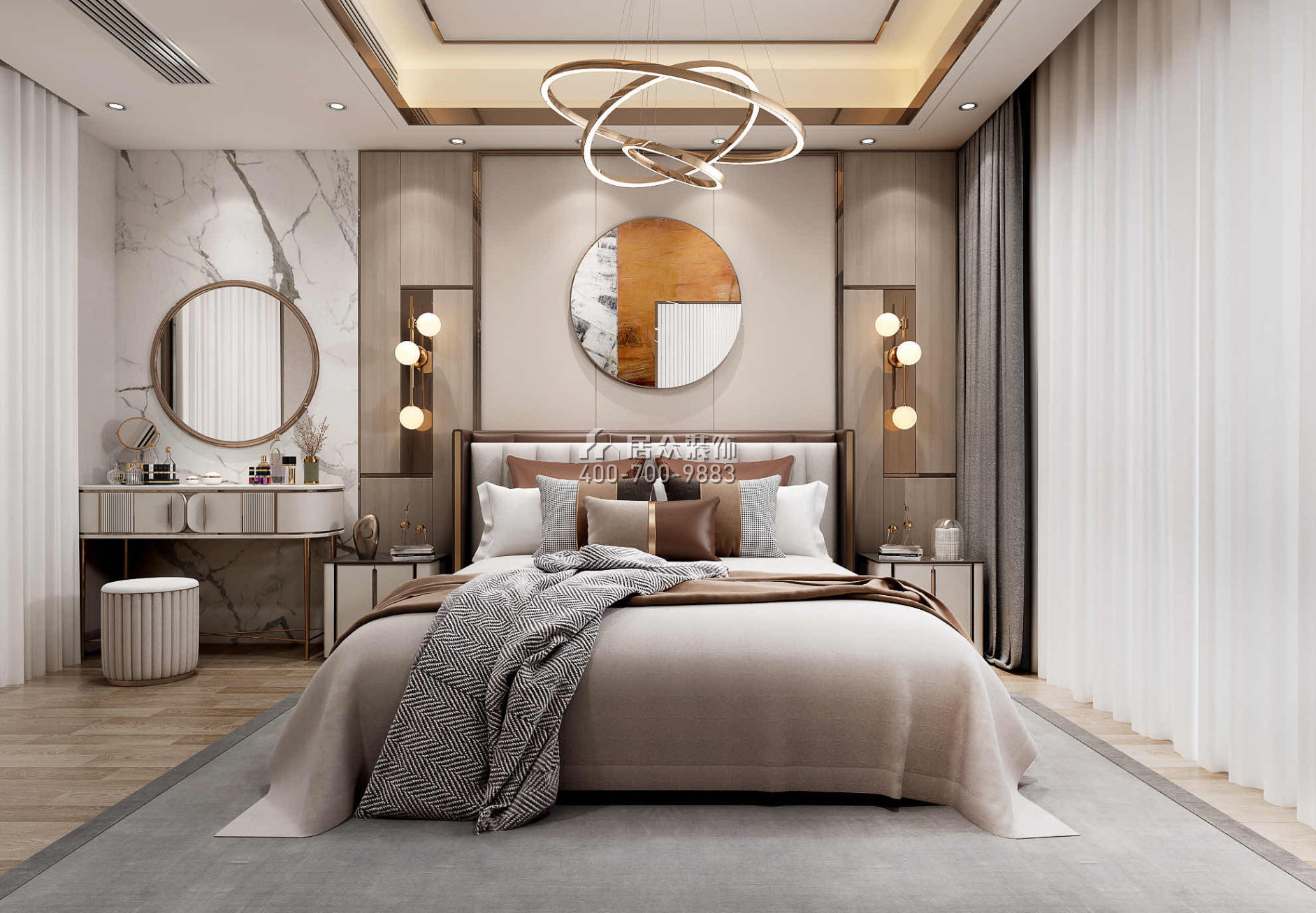 世纪新城230平方米现代简约风格平层户型卧室装修效果图