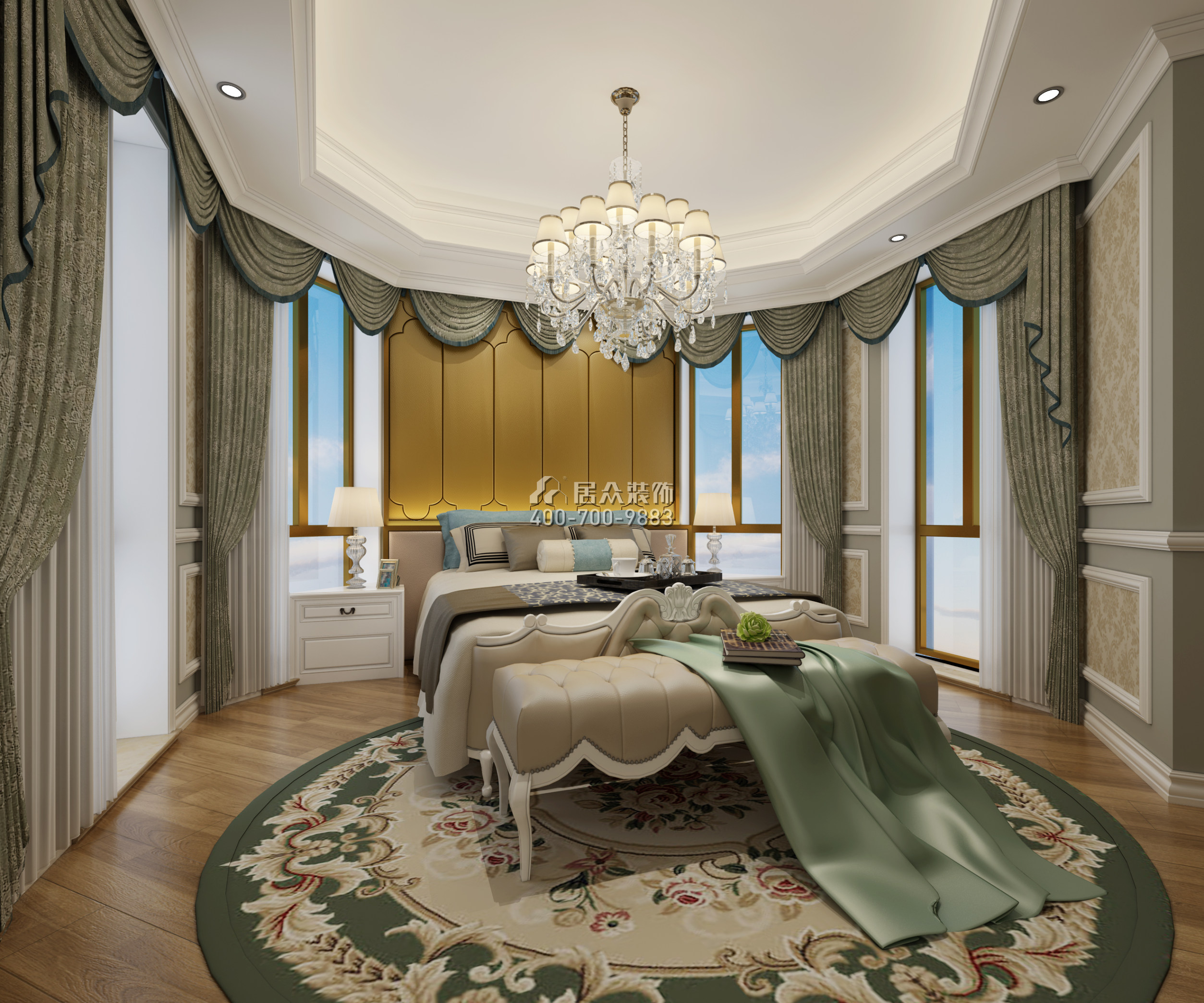 碧桂园城市花园300平方米欧式风格复式户型卧室装修效果图