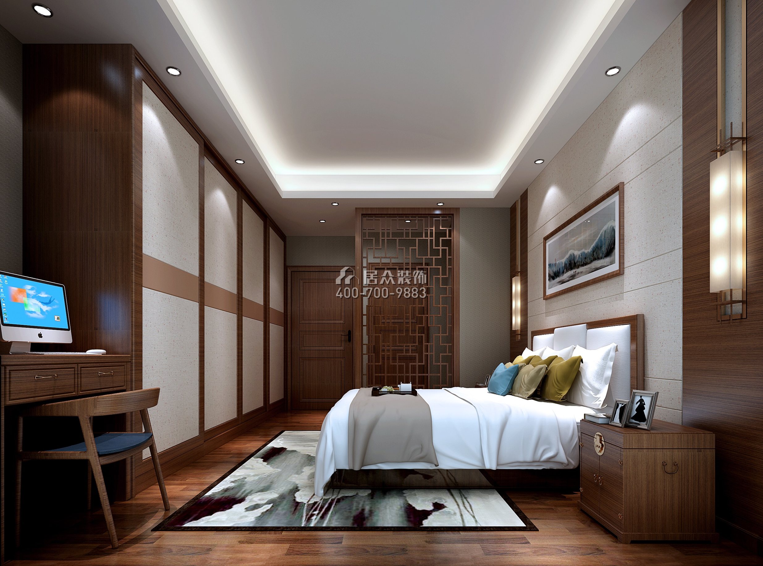 中洲·中央公园151平方米中式风格平层户型卧室装修效果图