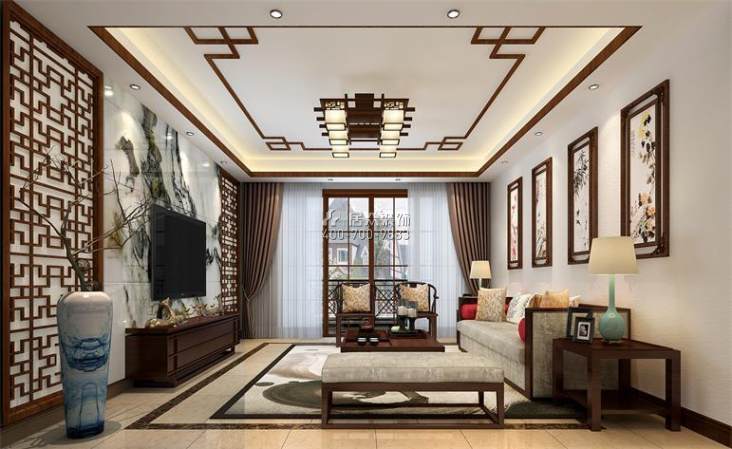 九夏云水200平方米中式风格平层户型客厅装修效果图
