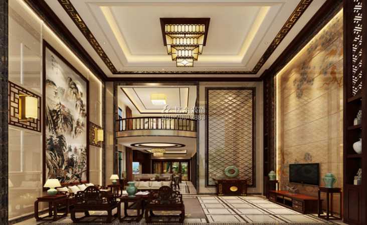 九号公馆600平方米中式风格别墅户型客厅装修效果图
