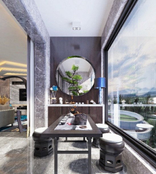 美的君兰江山200平方米现代简约风格平层户型茶室装修效果图