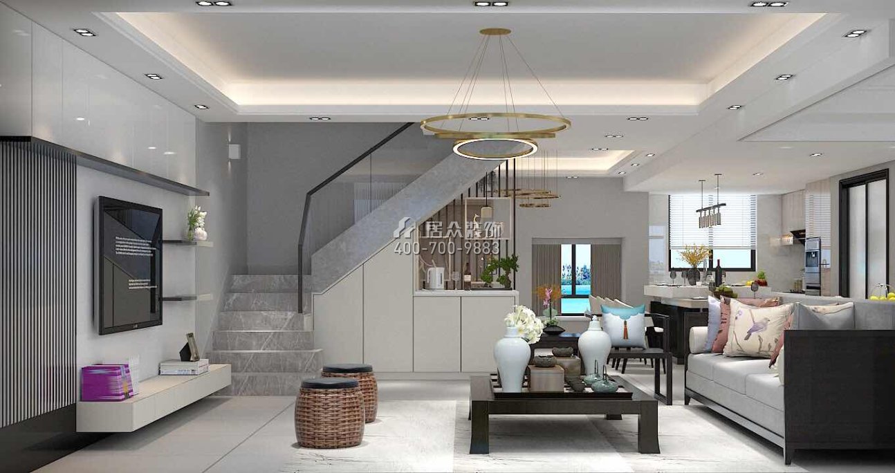 星河丹堤360平方米现代简约风格复式户型客厅装修效果图