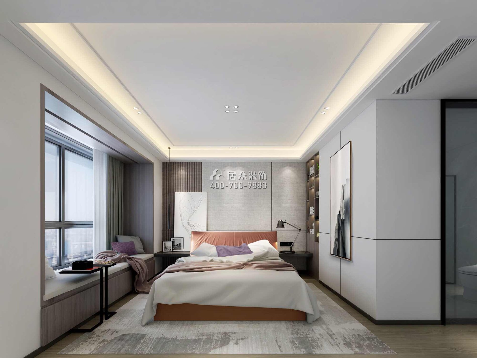 壹方商业中心一期340平方米现代简约风格平层户型卧室开元官网效果图