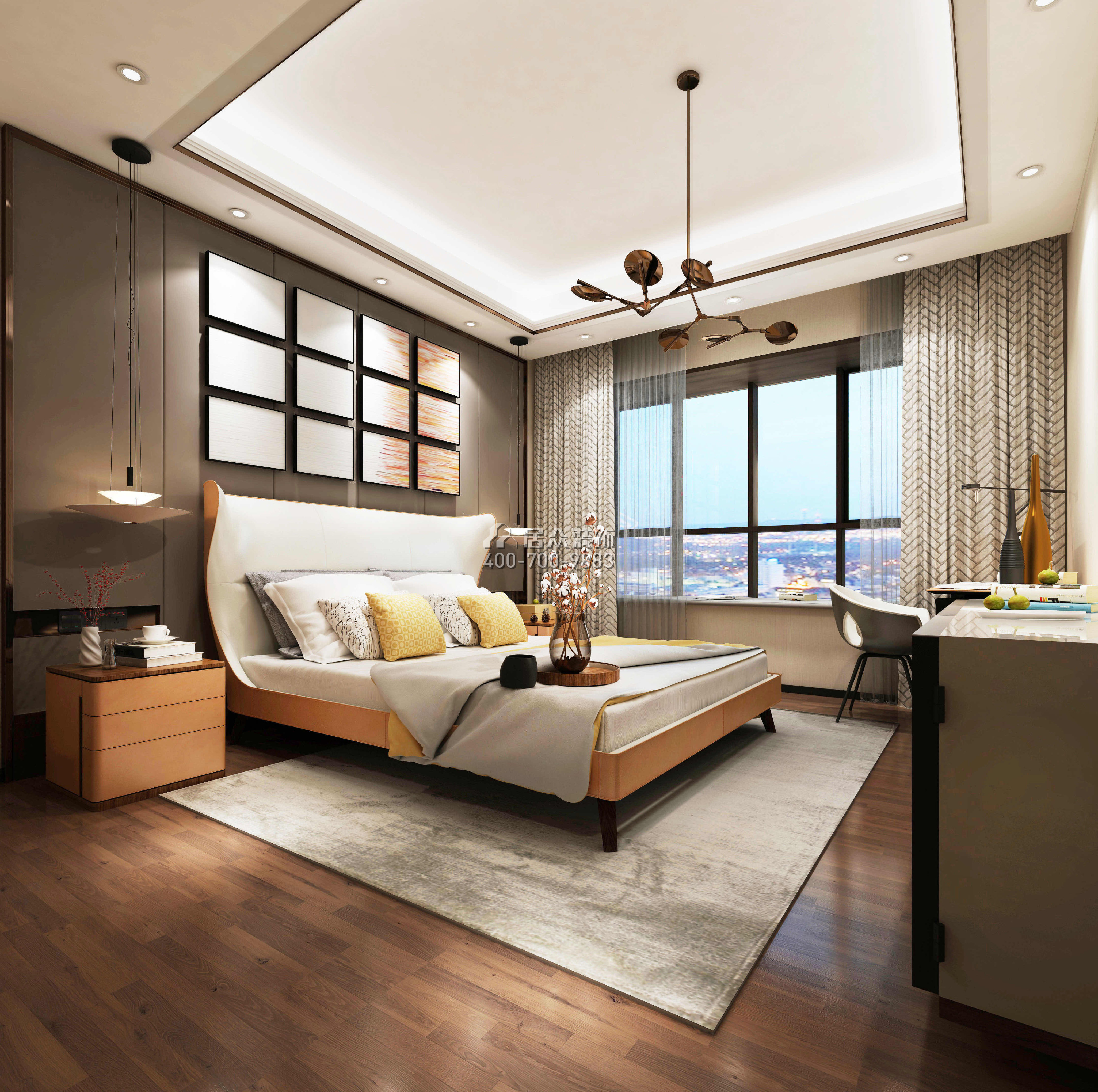 中海银海湾500平方米现代简约风格复式户型卧室装修效果图