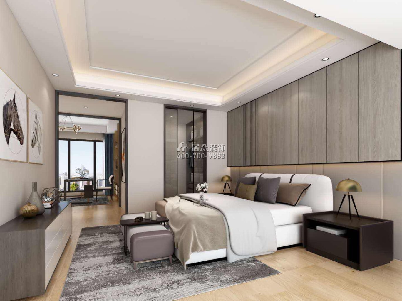 香山里花园五期175平方米现代简约风格平层户型卧室装修效果图