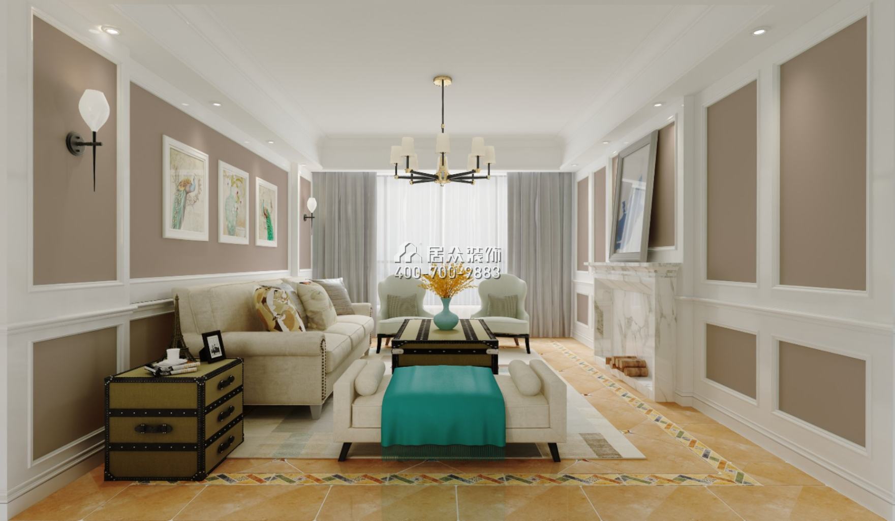 德景園127平方米美式風格平層戶型客廳裝修效果圖