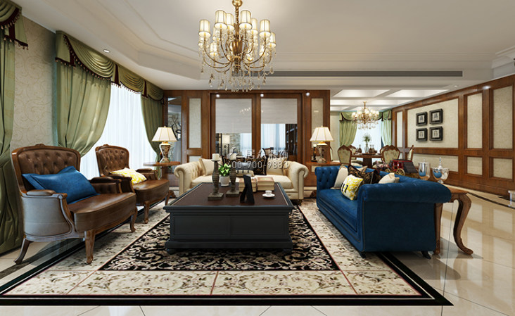 中海文华熙岸275平方米美式风格平层户型客厅装修效果图