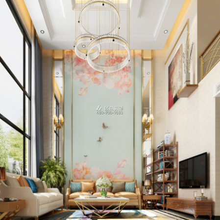 盈峰翠邸320平方米美式風格別墅戶型客廳裝修效果圖