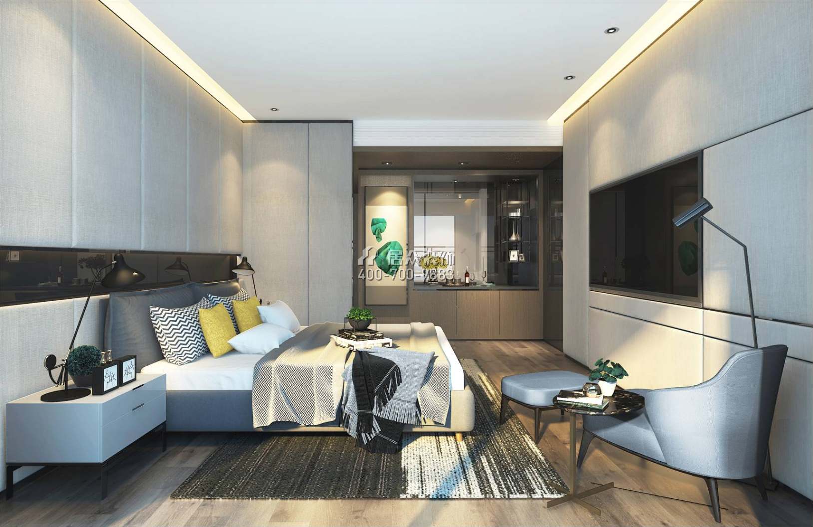 美的君蘭江山300平方米現代簡約風格平層戶型臥室裝修效果圖