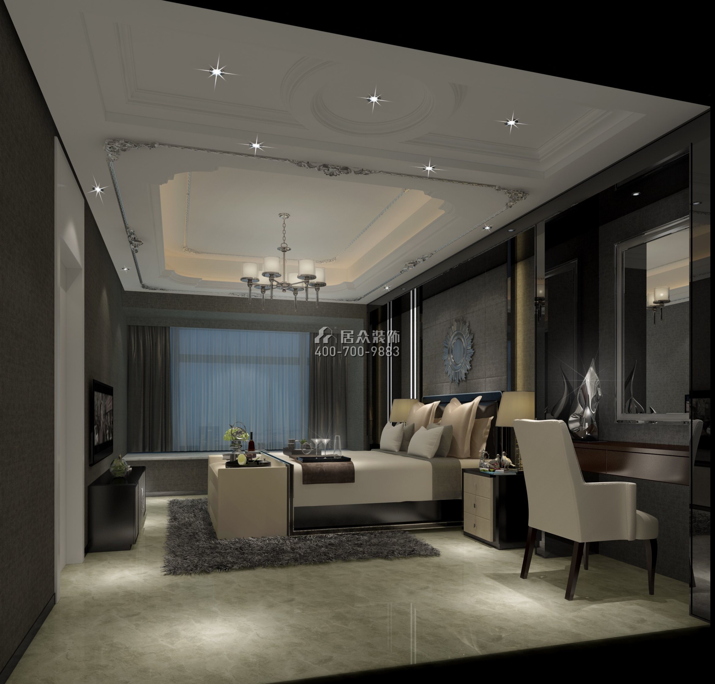 华润城一期170平方米现代简约风格平层户型卧室装修效果图