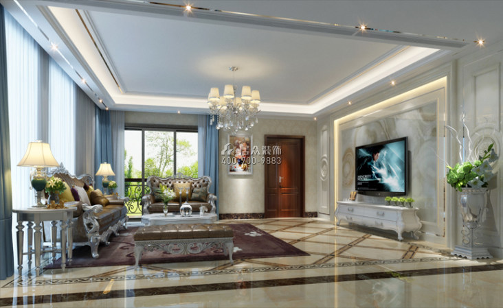 中航城国际社区130平方米欧式风格平层户型客厅装修效果图