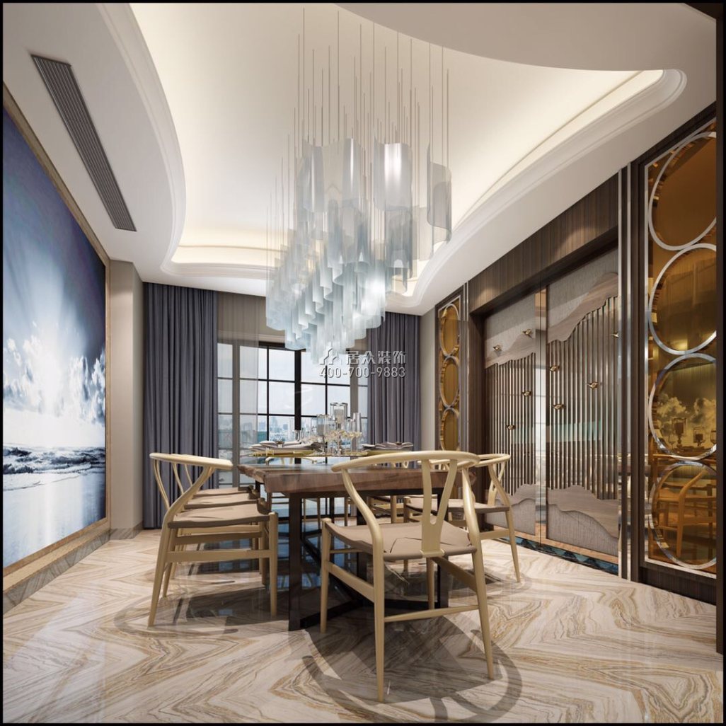 宇宏公元盛世200平方米现代简约风格平层户型餐厅装修效果图