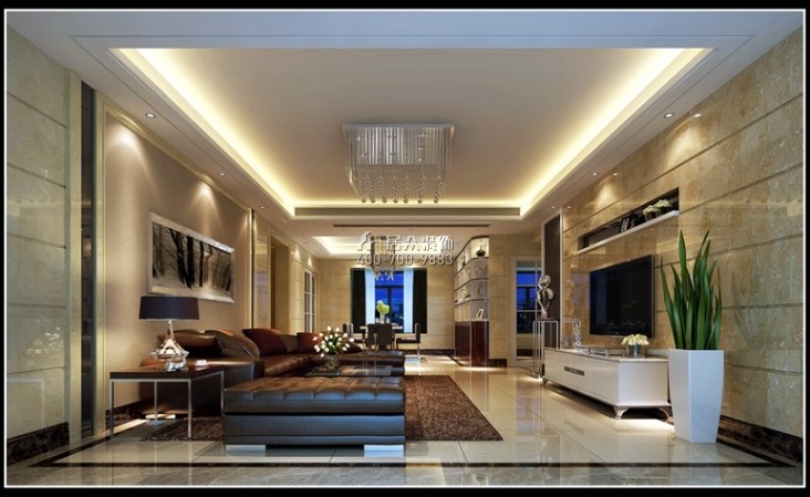 纯水岸十五期190平方米现代简约风格平层户型客厅装修效果图